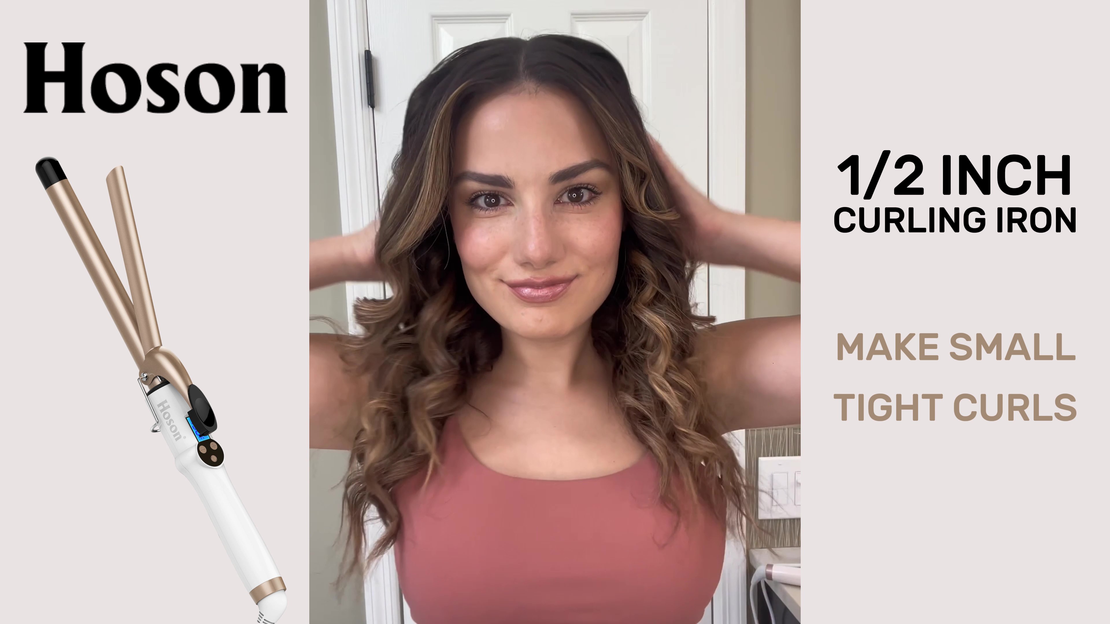 thumbnail video image 2 of Hoson 1/2 Inch Curling Iron Professional, Ceramic Tourmaline Curl Wand Barrel, Hair Curler Iron for Long & Short Hair, 2 of 7