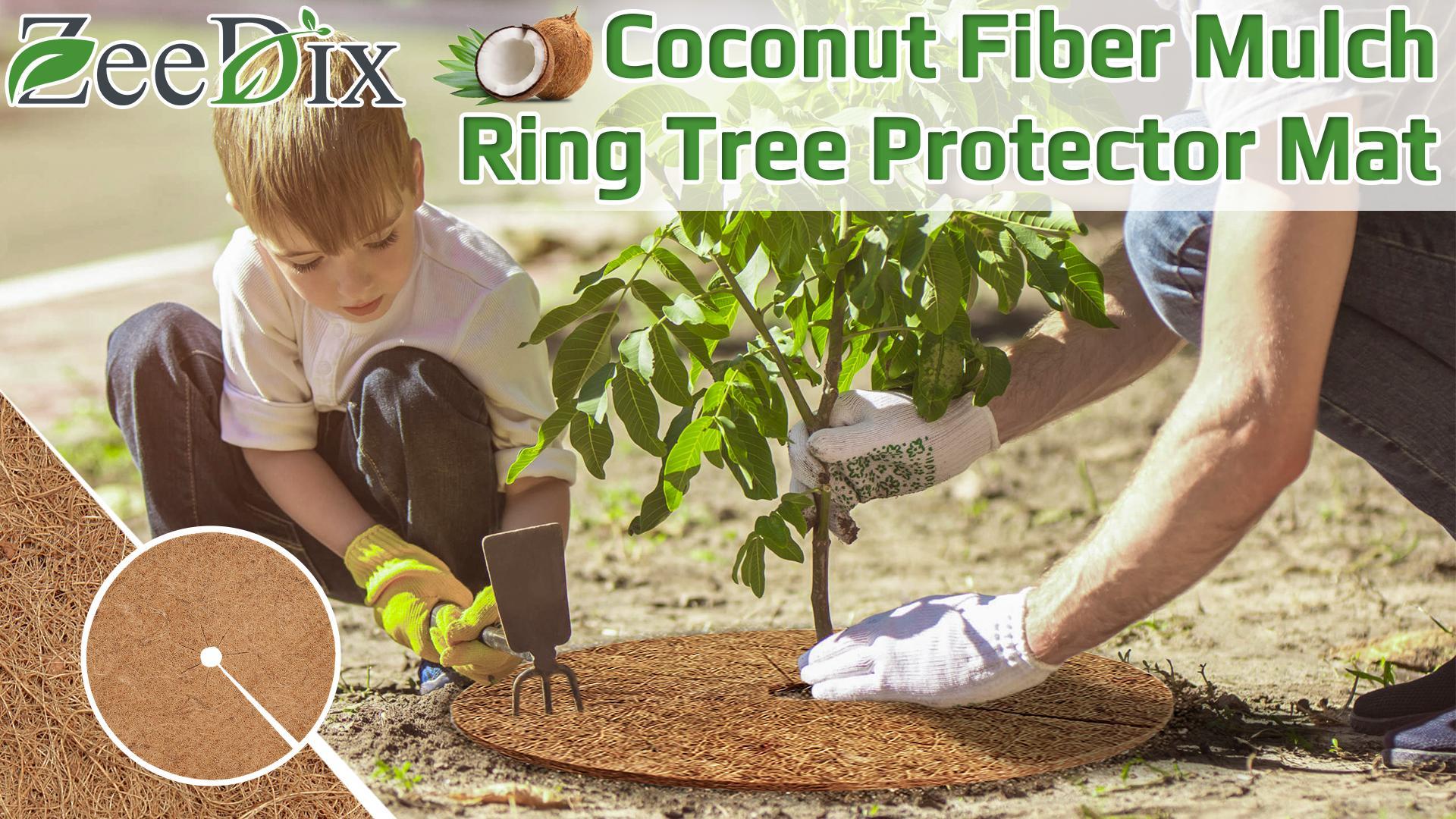thumbnail video image 2 of ZeeDix 3 Pcs Coconut Fibers Mulch Ring Tree Protector Mat, 14 Inch Coco Coir Tree Protection, Indoor/Outdoor Plant Cover, 2 of 7
