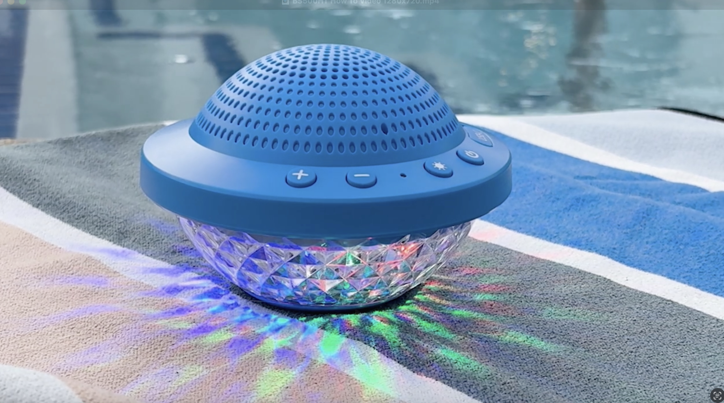 thumbnail video image 2 of Bluescape Floating Bluetooth Speaker – IPX7 Waterproof, LED Light Show, FM Radio, 6-Hr Playtime, True Wireless Stereo, for Hot Tubs, Pools & Beach, 2 of 7