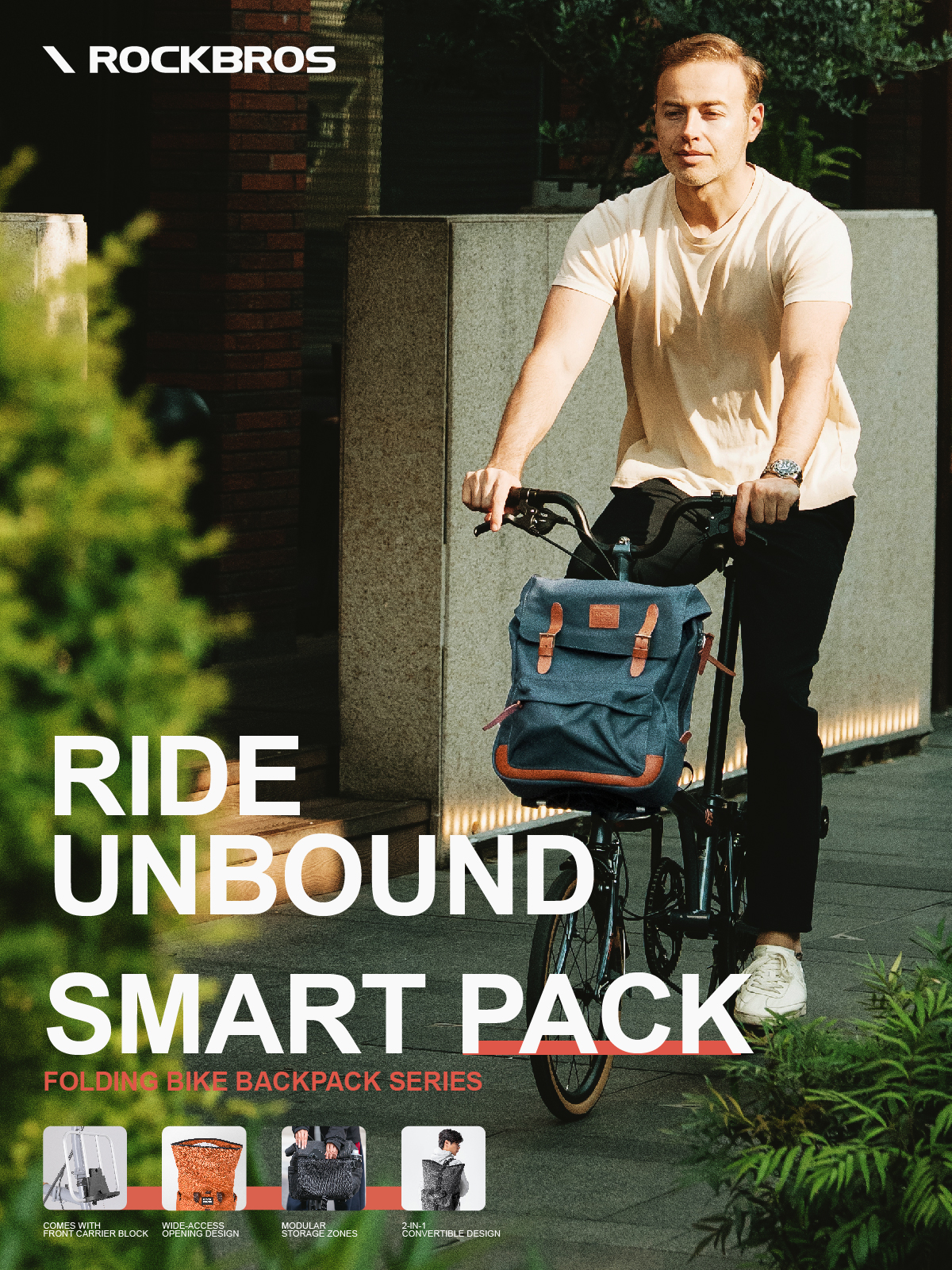 thumbnail video image 2 of ROCKBROS Backpack Folding Bike Front Packs 8L Capacity Fashion Retro Multifunctional Purpose, 2 of 16