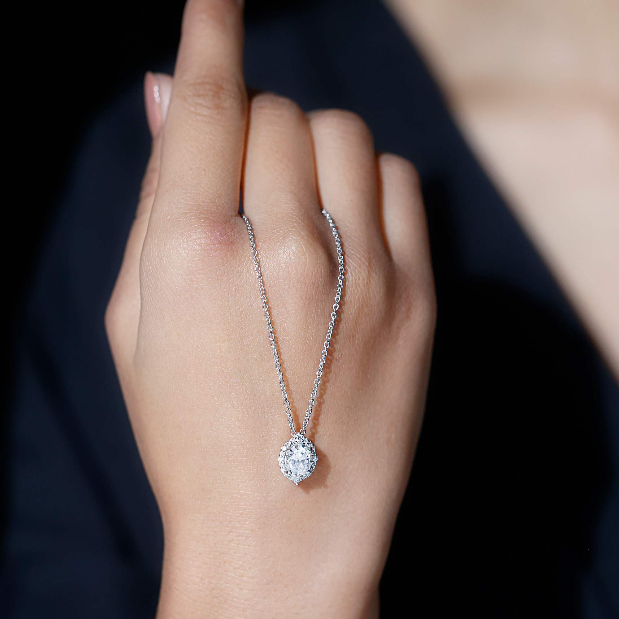 thumbnail video image 2 of Rosec Jewels Lab Grown Diamond Pendant with Chain, Cocktail Necklace (6X8 mm Oval Diamond, EF-VS Grade), 925 Sterling Silver, 2 of 8