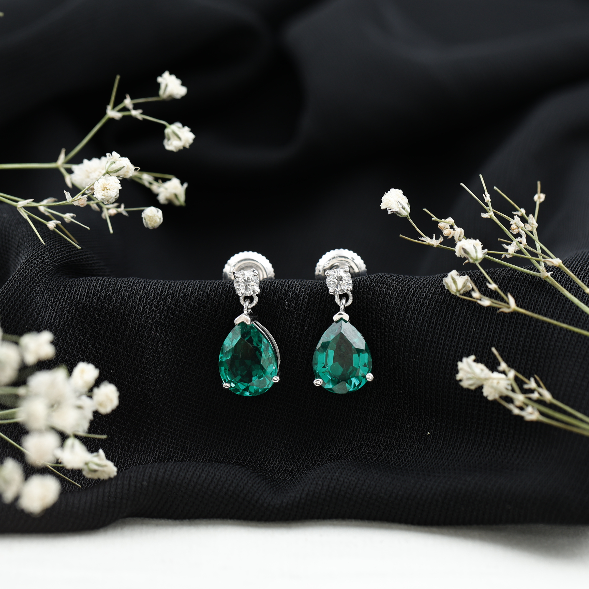 thumbnail video image 2 of Rosec Jewels Lab Grown Emerald Teardrop Earrings for Women (3.4 Carat, AAAA Quality) - Certified Emerald Diamond Earrings, 925 Sterling Silver, 2 of 8
