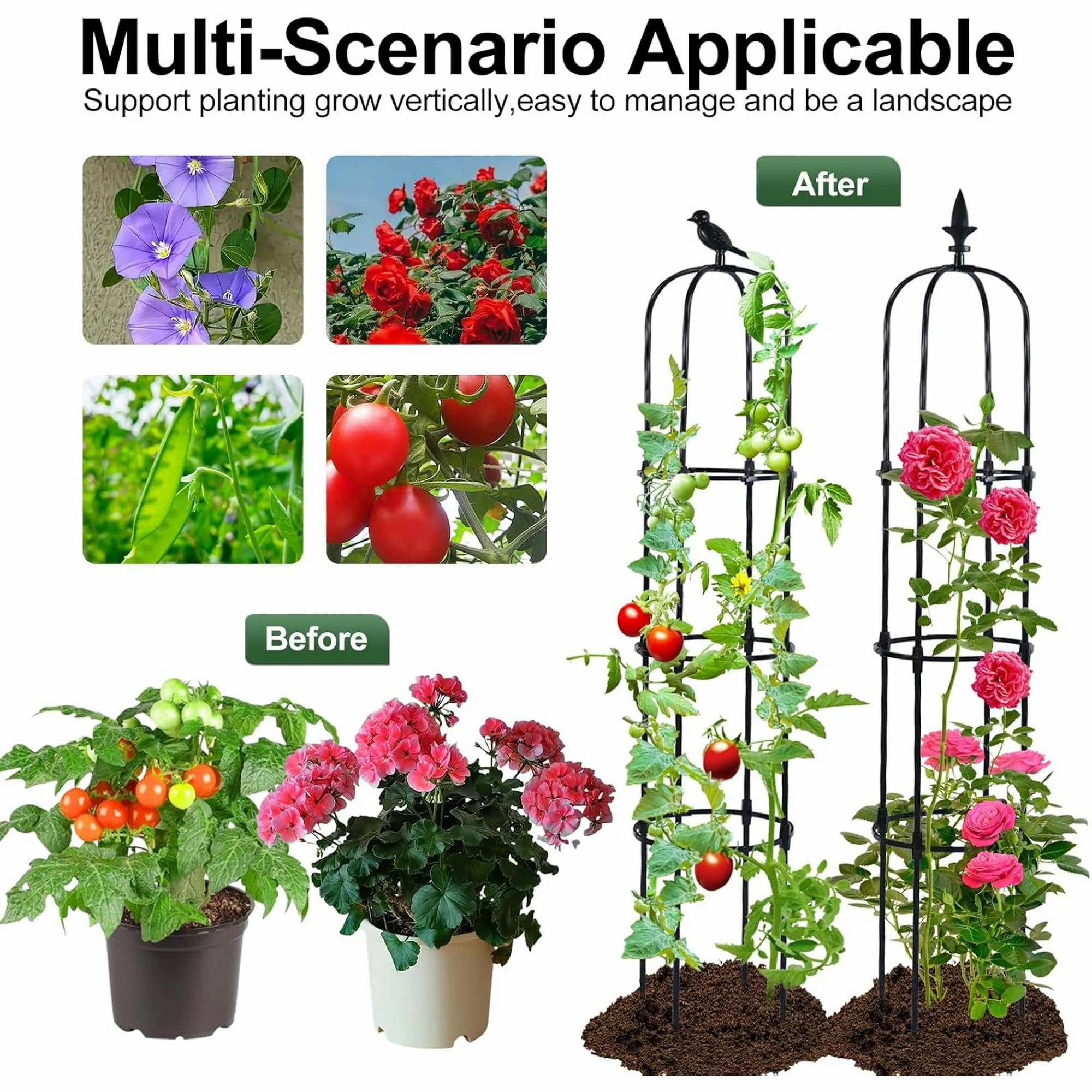 thumbnail video image 2 of Rongsi Garden Trellis,Adjustable Garden Obelisk Trellis for Climbing Plants, 6FT Tall Garden Obelisk Trellis Climbing Plant Outdoor Support Potted Vine Flower Rose,Vegetable, 2 of 12