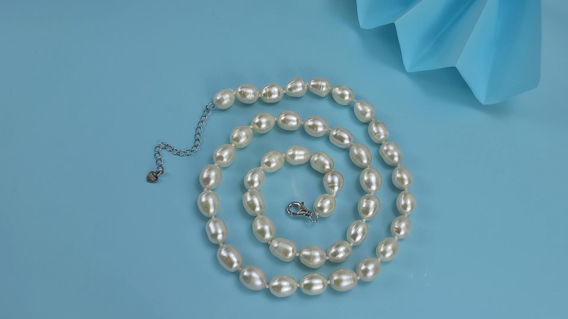 thumbnail video image 2 of Yami 7-8 mm Freshwater Cultured White Pearl Necklace 18+2 in with 925 Sterling Silver Clasp Valentine's Day Gift for Her, 2 of 11