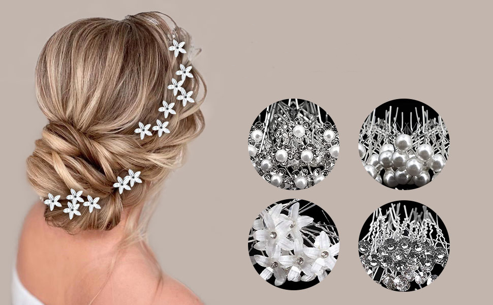 thumbnail video image 2 of SPOKKI Rhinestone Wedding Hair Accessory, Pearl Hair Clip, Hair Pin, 50 Pieces, 2 of 8