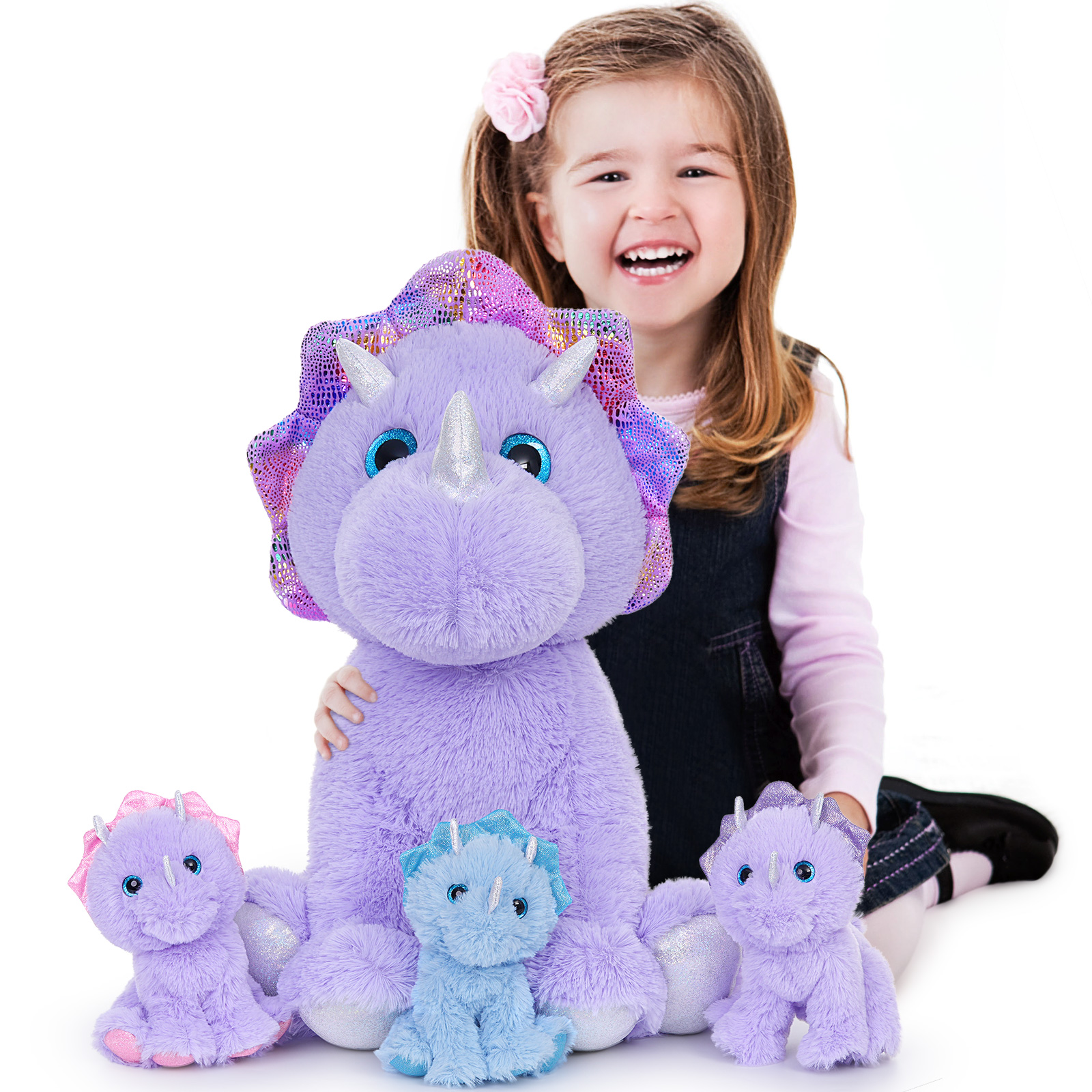 thumbnail video image 2 of MaoGoLan 4Pcs Triceratops Stuffed Animals 20.4 inch Giant Stuffed Dinosaur with 3 Babies, 2 of 12