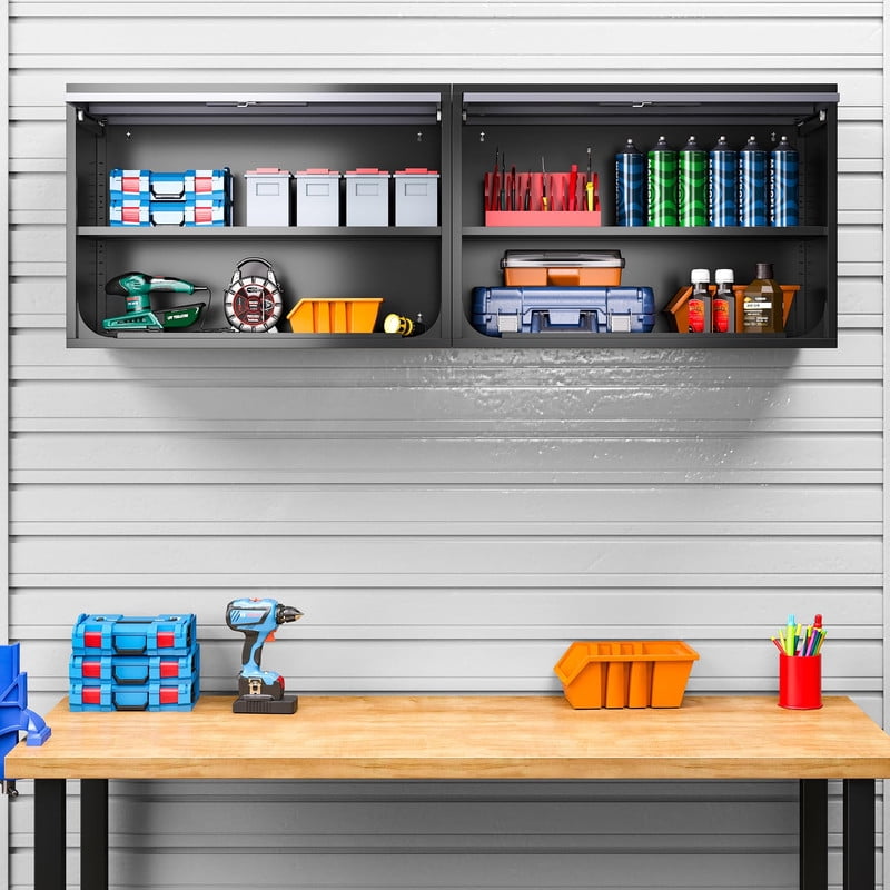 thumbnail video image 2 of STANI Wall Mount Metal Cabinet with Adjustable Shelves, Wall Hanging Garage Storage Cabinets with Up-Flip Doors,Lockable Tool Chest Cabinet for Garage Basement, 2 of 12