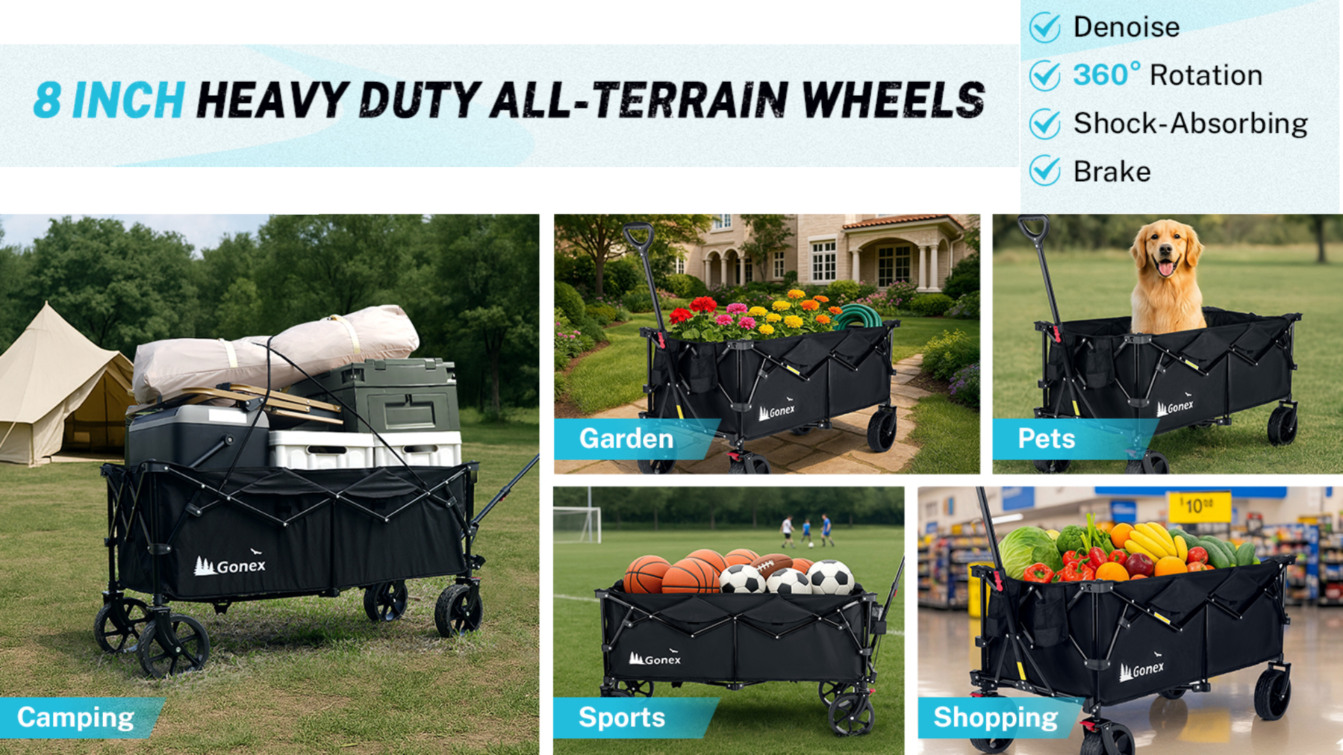 thumbnail video image 2 of Gonex 48" Extra Long Collapsible Folding Wagon, 300L Large Capacity Heavy Duty Utility Wagon Cart with All-Terrain Wheels for Camping, Beach, Sports, Garden & Yard, 2 of 9