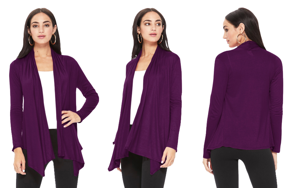 thumbnail video image 2 of Moa Collection Women's Solid Casual Comfy Long Sleeve Drape Open Front Cardigan Jacket, 2 of 6