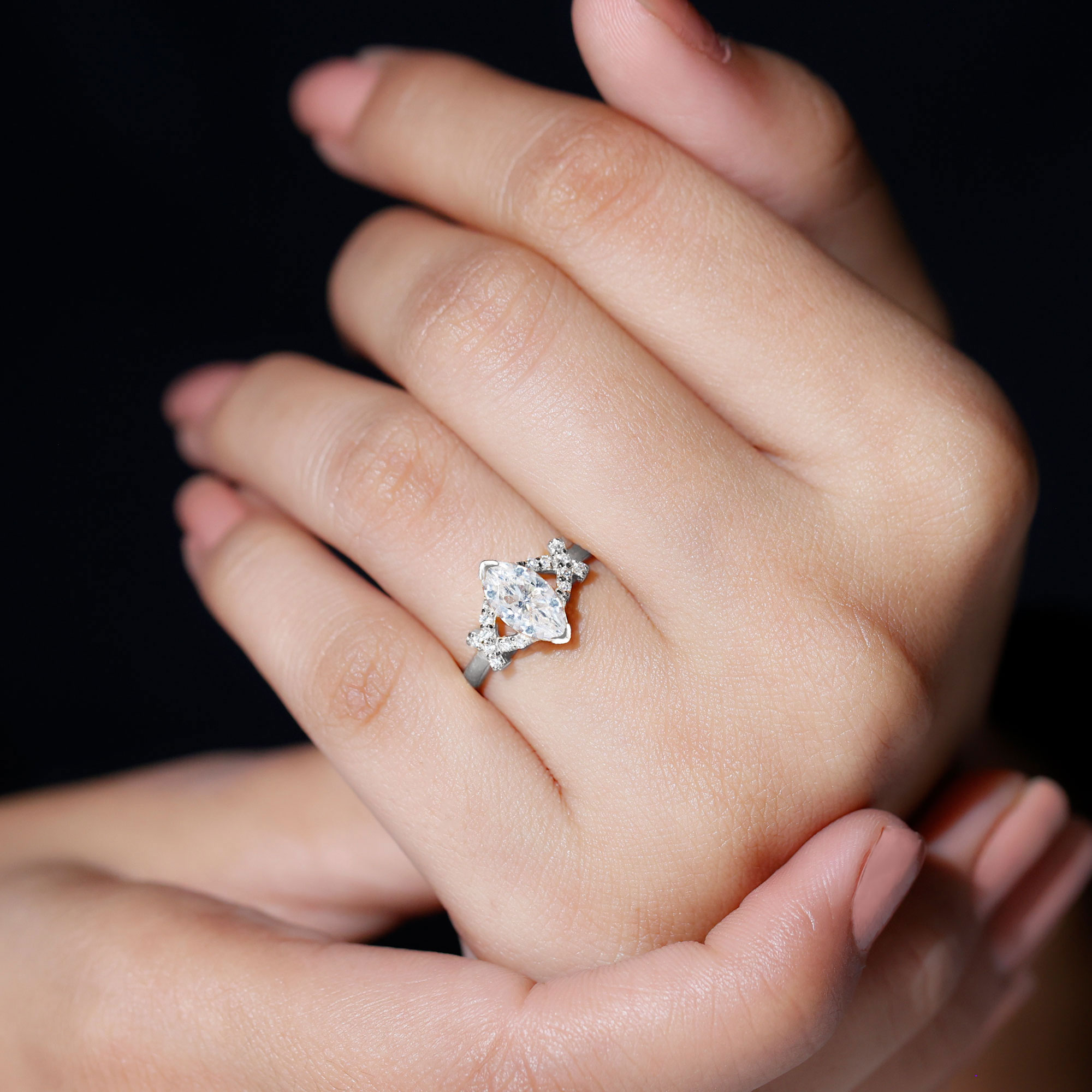 thumbnail video image 2 of Rosec Jewels - Lab Diamond Marquise Engagement Ring - 5X10 mm - 1 ct - EF-VS Quality, 10K White Gold, US 7.00, 2 of 9