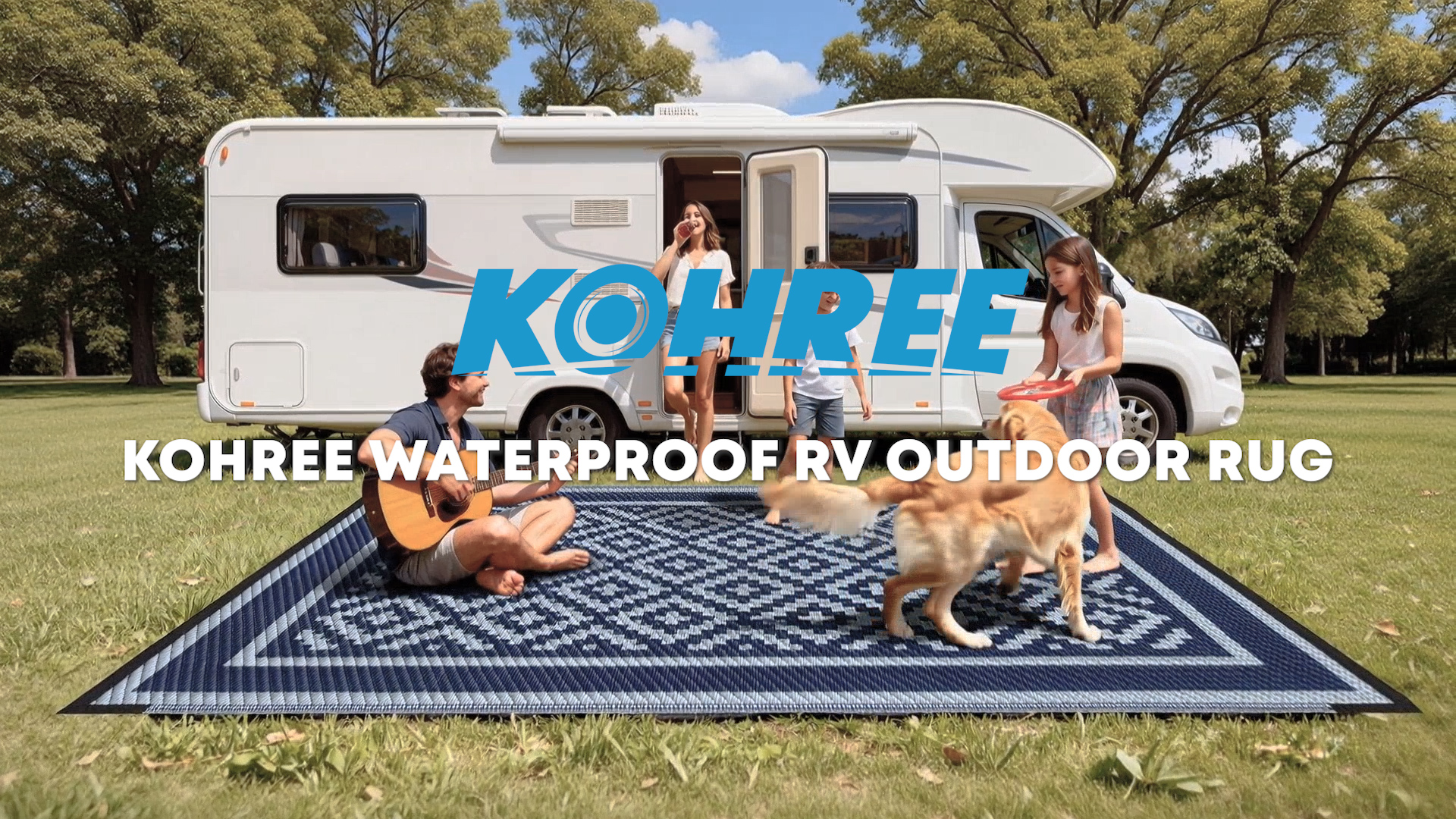 thumbnail video image 2 of Kohree Outdoor Plastic Straw Rug 9'x12' ,Waterproof Mat with 4 Corner Loops Indoor Outdoor for RV,Camping,Deck,Balcony (Diamond pattern-Black & Brown), 2 of 10