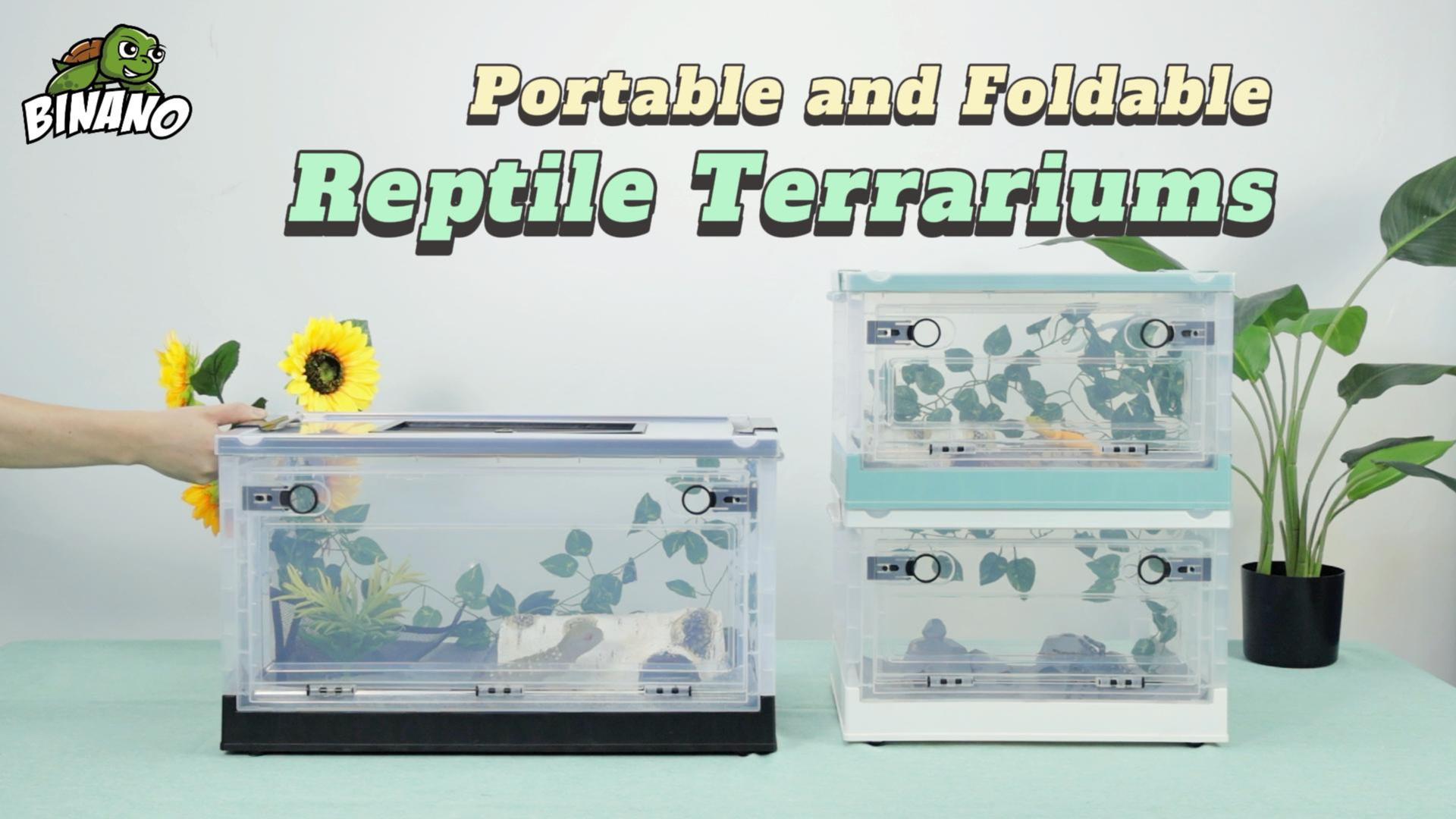 thumbnail video image 2 of Reptile Terrarium Kit - Snake Terrarium & Bearded Dragon Tank with Clear Views Foldable Hermit Crab Cage, Lizard Tank & Crested Gecko Habitat Heat-Safe Iron Mesh Large, 2 of 11