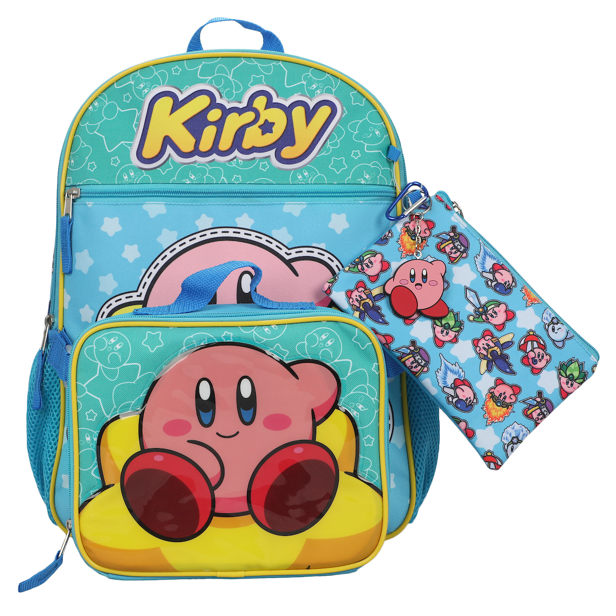 thumbnail video image 2 of Kirby 5-Piece Set: 16 Backpack Lunchbox Utility Case Rubber Keychain and Carabiner, 2 of 7