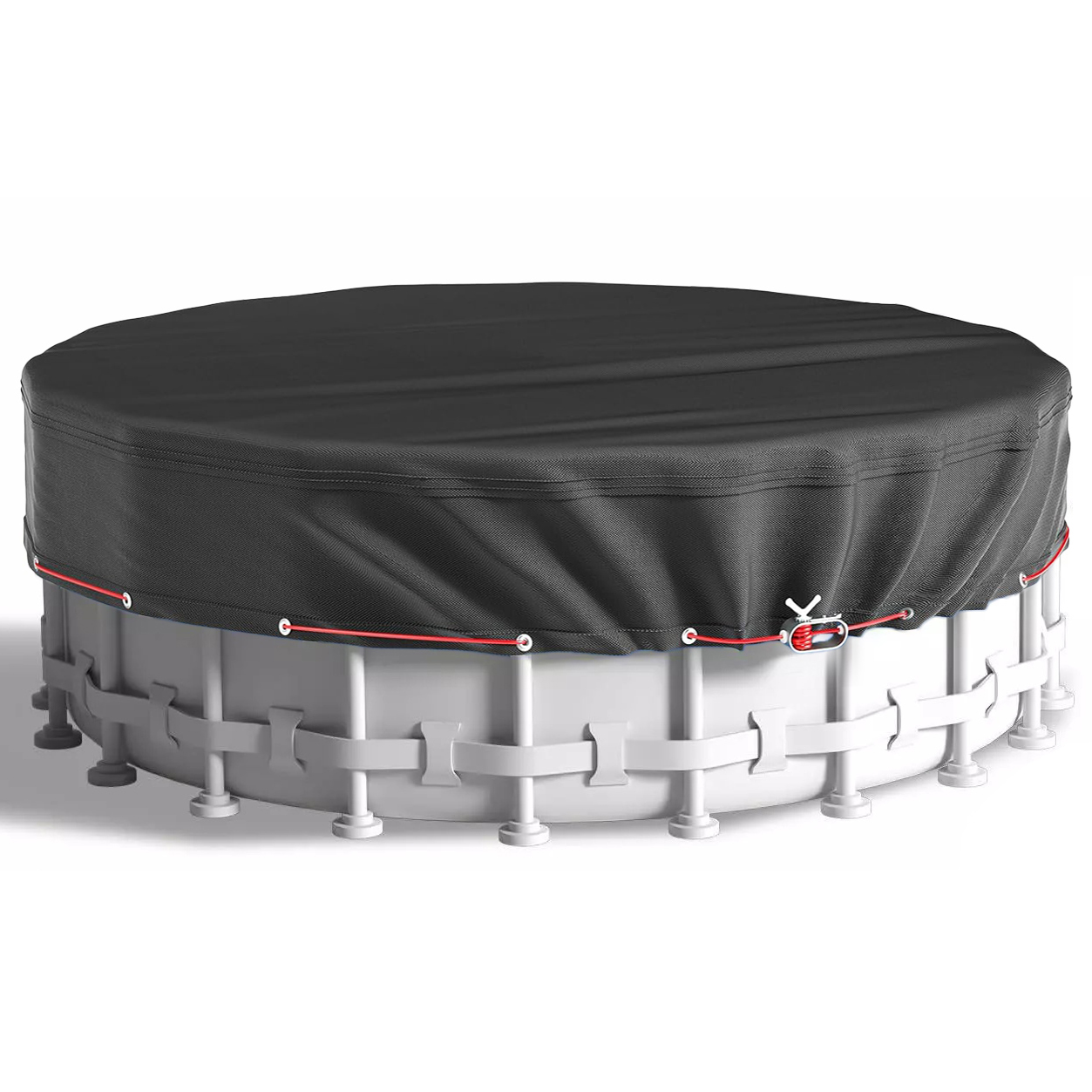 thumbnail video image 2 of SHELTUSE 28 ft Round Pool Cover Oxford Round Pool Solar Cover Above Ground with Steel Rope for Above Ground Pools, Above Ground Pool Cover, Winter Pool Cover, Black, 2 of 9