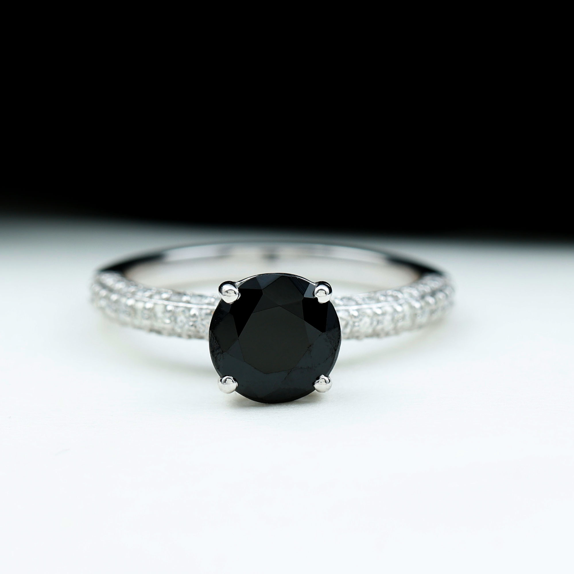 thumbnail video image 2 of Rosec Jewels Natural Black Onyx Engagement Ring 2 Carat, with Moissanite - 8 mm - AAA Quality (December Birthstone), 925 Sterling Silver, US 4.00, 2 of 9