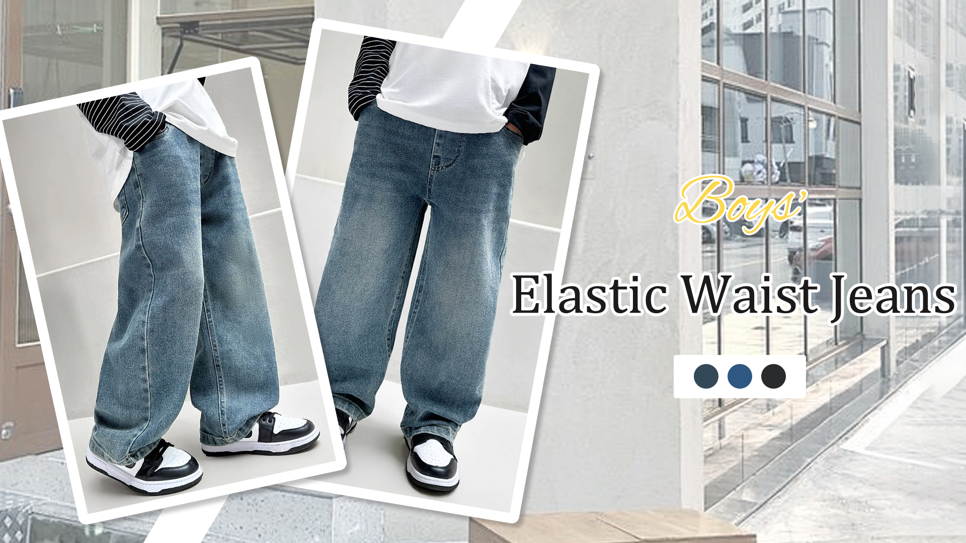 thumbnail video image 2 of Happy Cherry Toddler Boy Denim Pants Baggy Jeans Elastic Waist Kids Loose Trousers Y2K Wide Leg Streetwear with Pockets 5-6 Years, 2 of 7