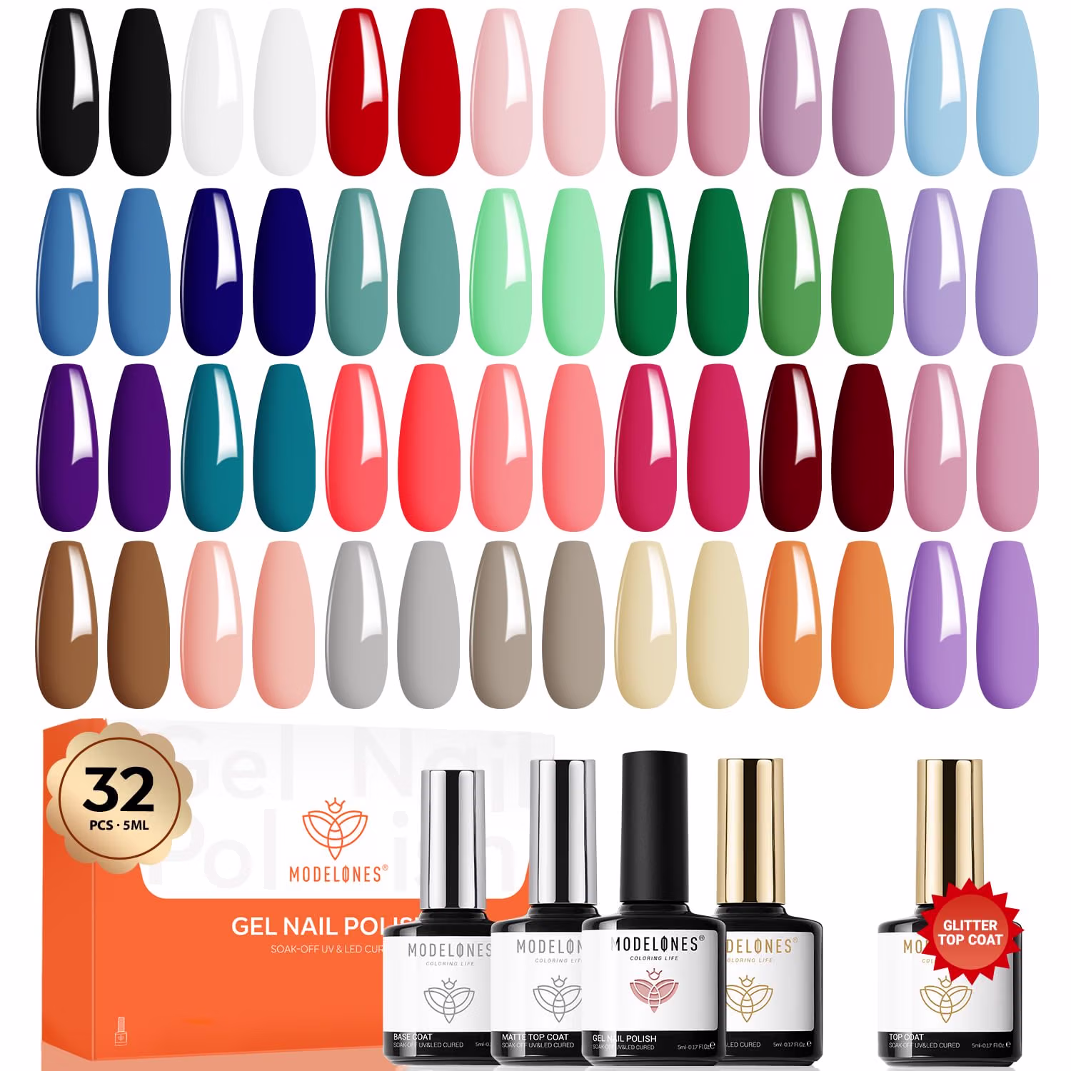 thumbnail video image 2 of Modelones 32 PCS Gel Nail Polish Kit, 28 Colors Bubble In The Earth Limited Edition Gel Polish Set with Base Coat, Glossy/Matte/Glitter Top Coat, High Pigment Nano Core 28+ Days Long Lasting Soak Off, 2 of 9