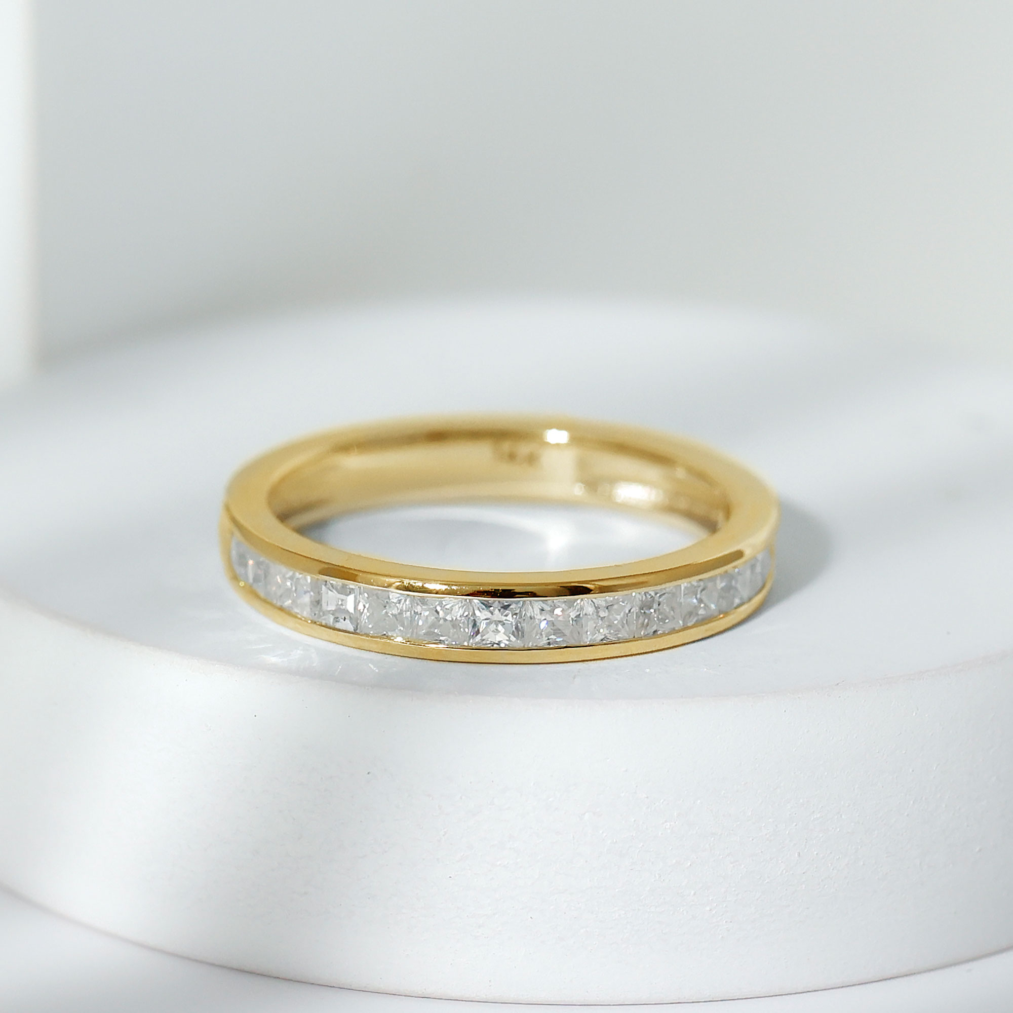 thumbnail video image 2 of Rosec Jewels Certified Moissanite Half Eternity Ring - Minimal Stackable Ring for Women - D-VS1 Quality, 10K White Gold, US 10.50, 2 of 8