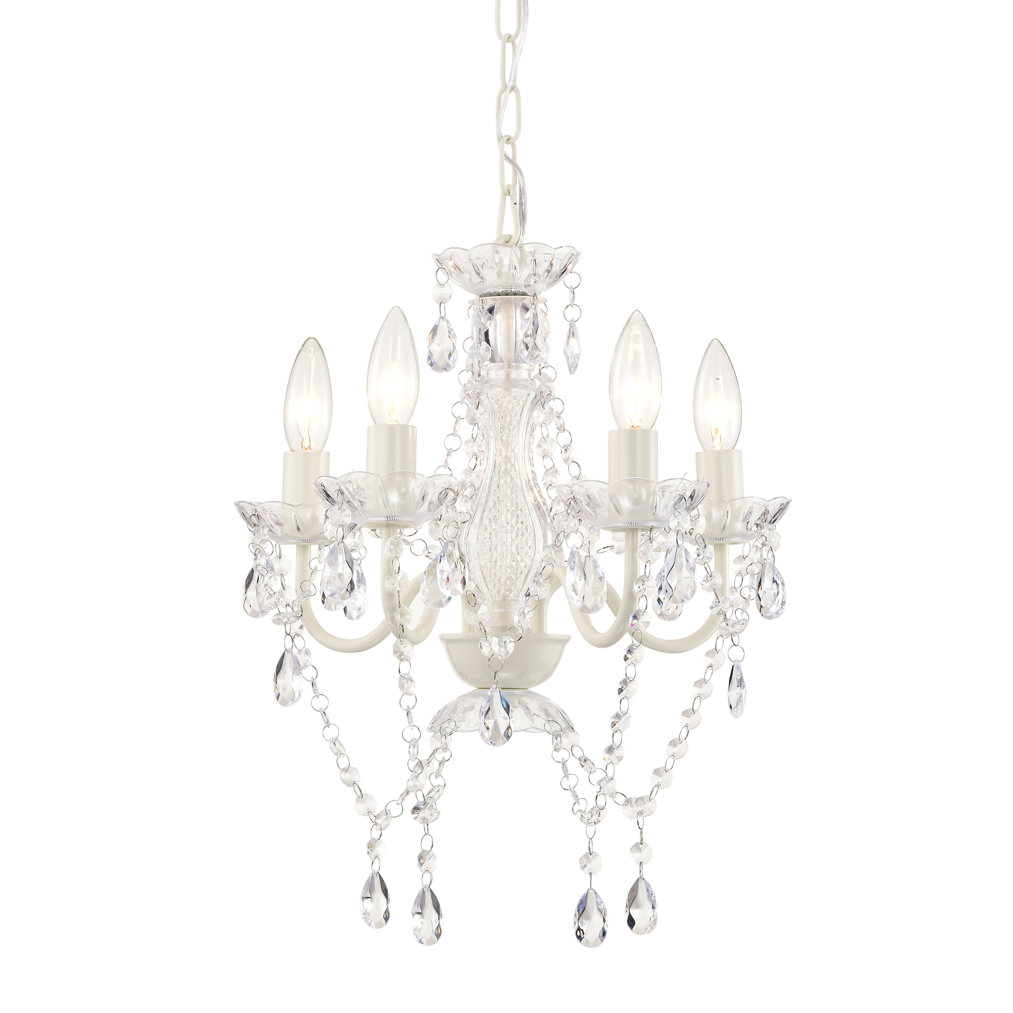 thumbnail video image 2 of Small Crystal Chandelier Ceiling Lights White Fixture 4-Light For Dining Room Bedroom, 2 of 10