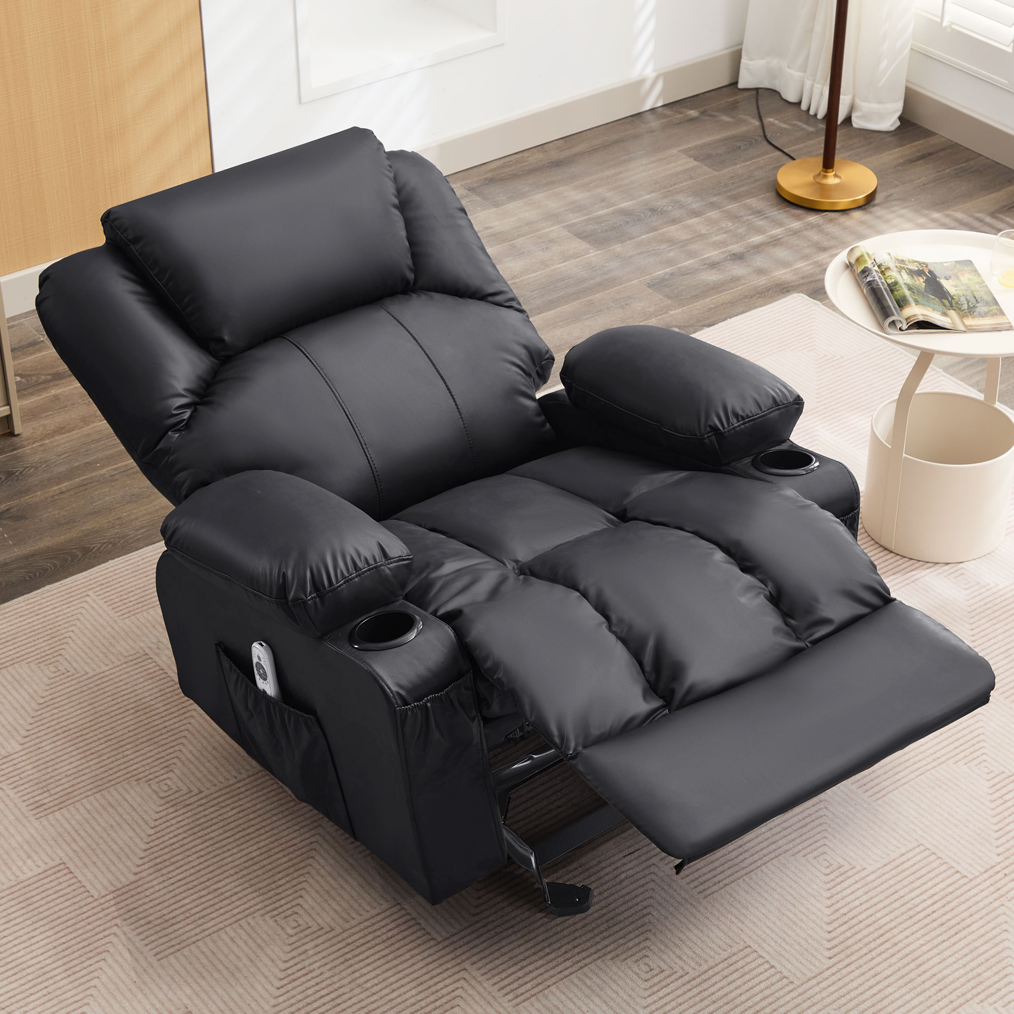 thumbnail video image 2 of JONPONY Manual Recliner Chair with Heat Therapy and Massage Function, Heavy Duty Reclining Mechanism Massage Chair, Elderly Single Rocker Sofa with Cup Holders for Bedroom Home Theater,Black, 2 of 13