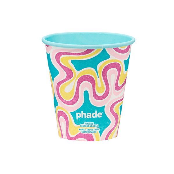 thumbnail video image 2 of Phade Marine Biodegradable and Compostable Paper Hot Cups with Lids, 12 oz, Squiggle Multi Color, 10 Count, 2 of 7
