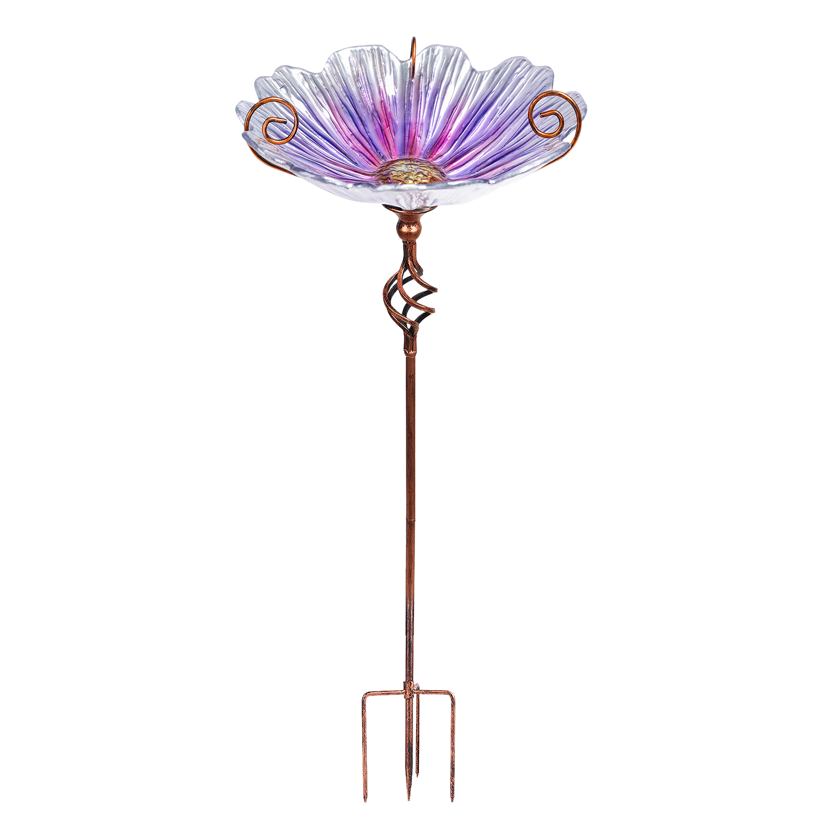 thumbnail video image 2 of Bird Baths,Glass Birdbath with Metal Stand Purple Flower Birdbath Attracting Birds Suit for Garden Lawn Yard Decor, 2 of 7