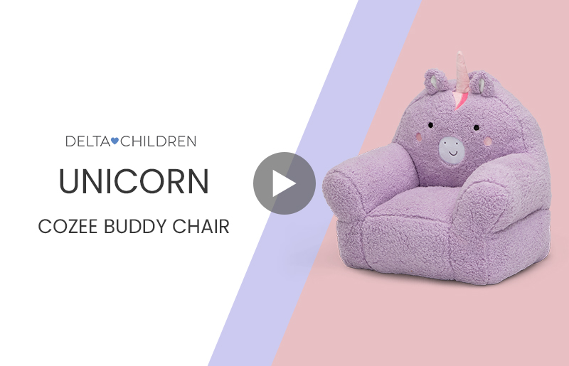 thumbnail video image 2 of Delta Children Unicorn Cozee Buddy Chair, Purple, 2 of 12