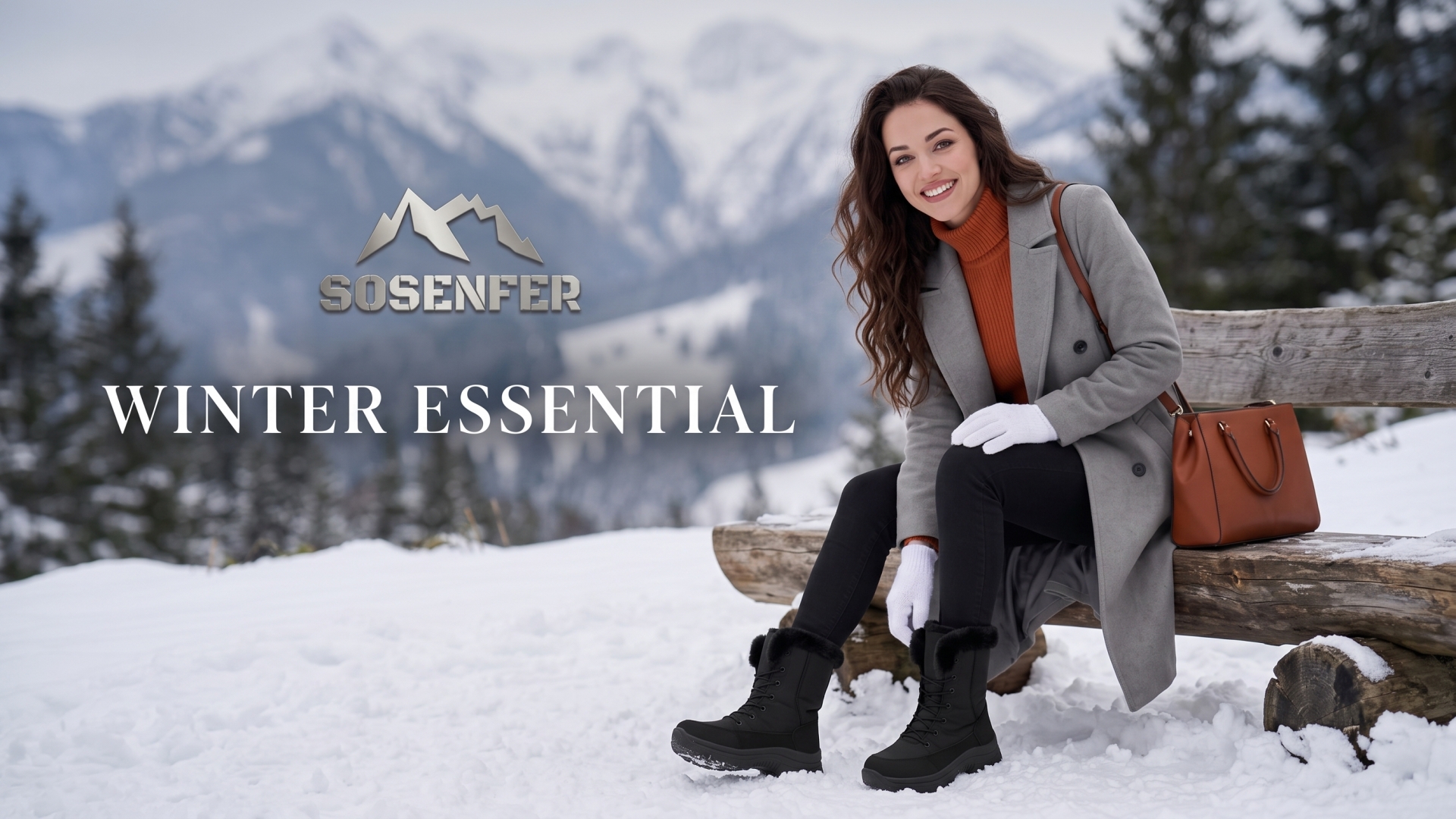 thumbnail video image 2 of Sosenfer Snow Boots for Women Waterproof Winter Boots Fur Lined Warm Lace Up Black Winter Shoes Womens Hiking Work Boots for Snow, Outdoor & Daily Wear Size 5.5, 2 of 9