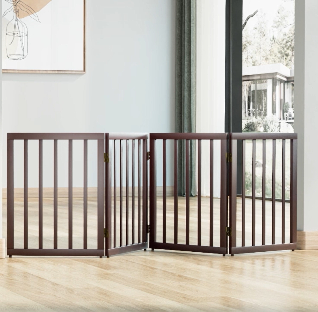 thumbnail video image 2 of Algherohein Dog Gate for Inside,Bamboo Freestanding Pet Gate for Doorways,Indoor, 24" Black, 2 of 9