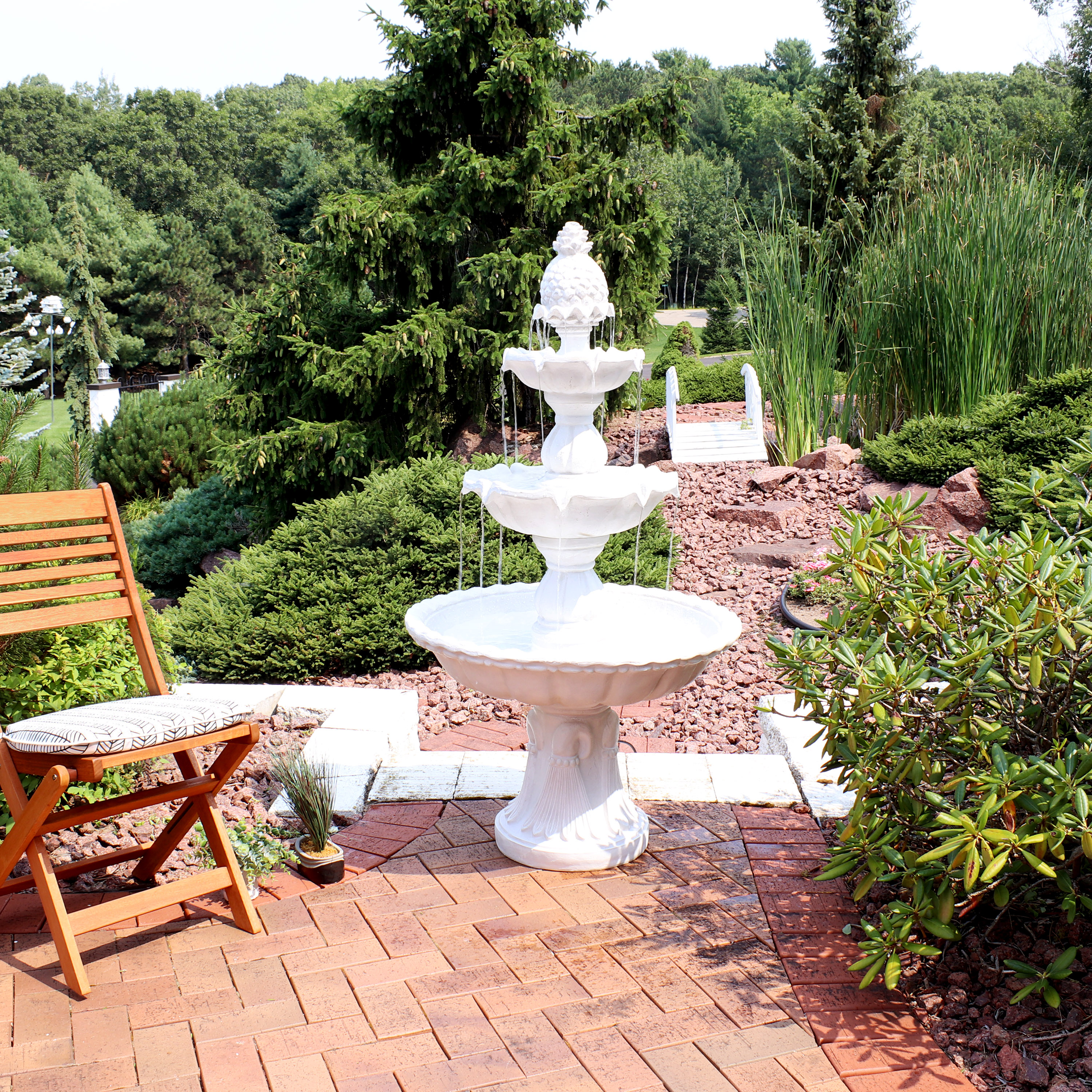 thumbnail video image 2 of Sunnydaze Welcome Traditional Deep Espresso Fiberglass 3-Tier Outdoor Water Fountain, 2 of 12