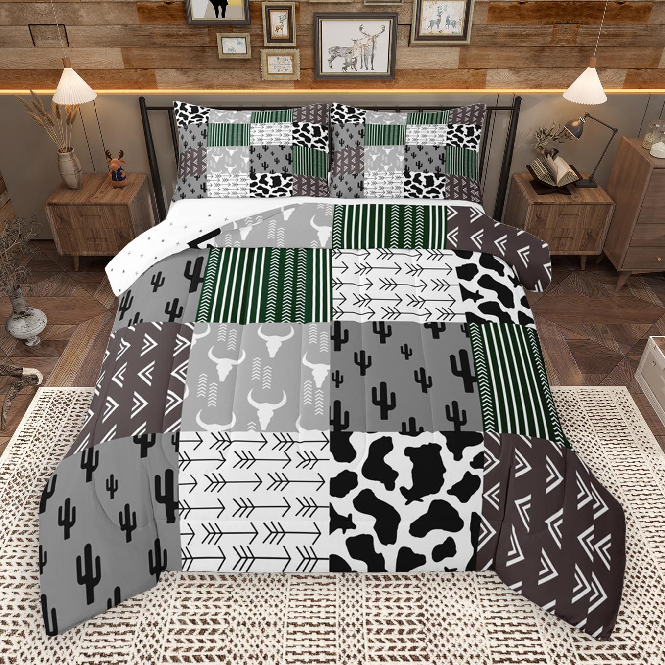 thumbnail video image 2 of Manfei Vintage Aztec Boho Full Size Comforter Sets,Rustic Farmhouse Cabin Bedding Comforter Set,Green Patchwork Checkered Bedding Sets For Child,Super Cozy Room Decor Reversible,3 Pieces, 2 of 9