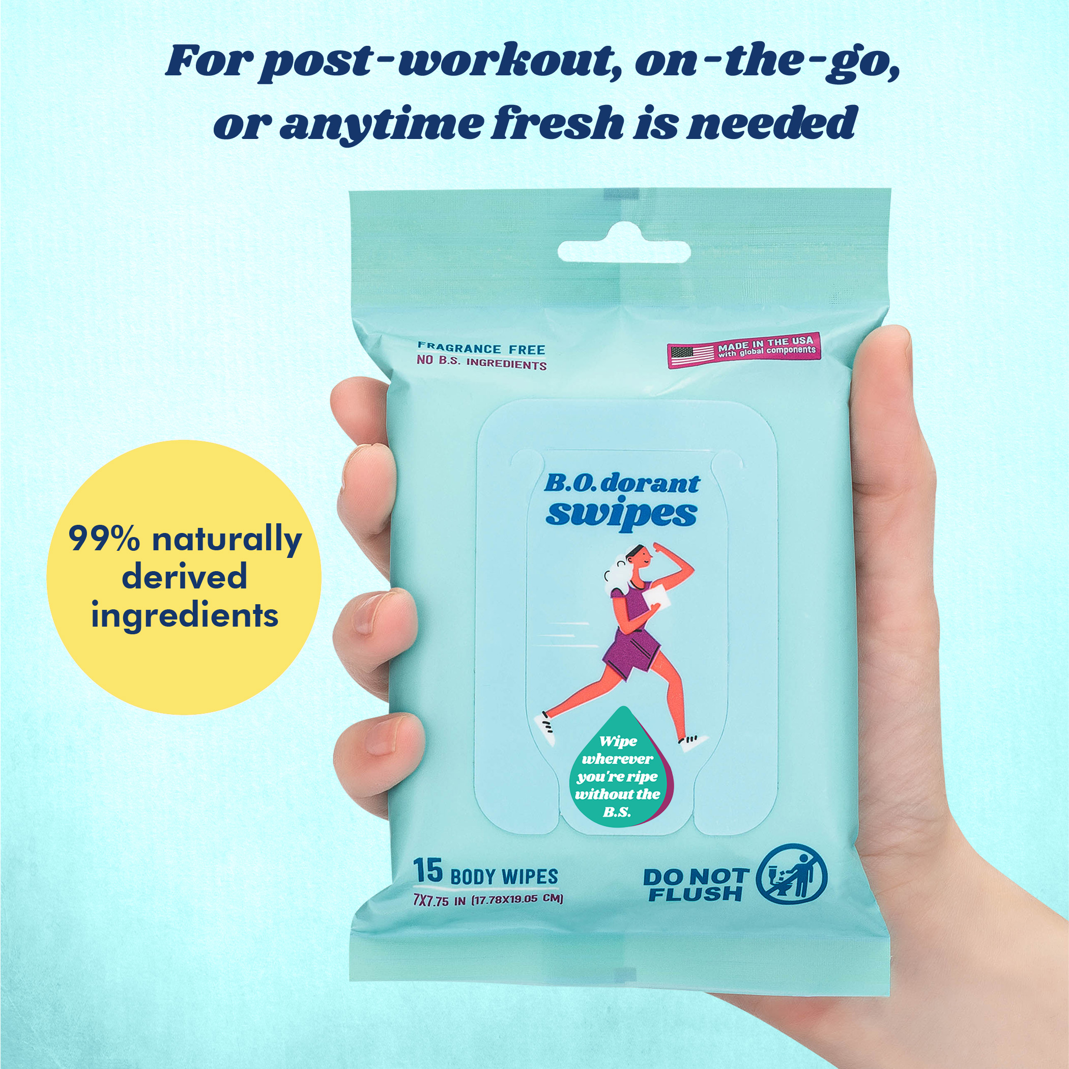 thumbnail video image 2 of B.O.dorant Swipes – Body Wipes, 99% Naturally Derived, for On-the-Go Freshness, 15 Count, 3 Pack, 2 of 7