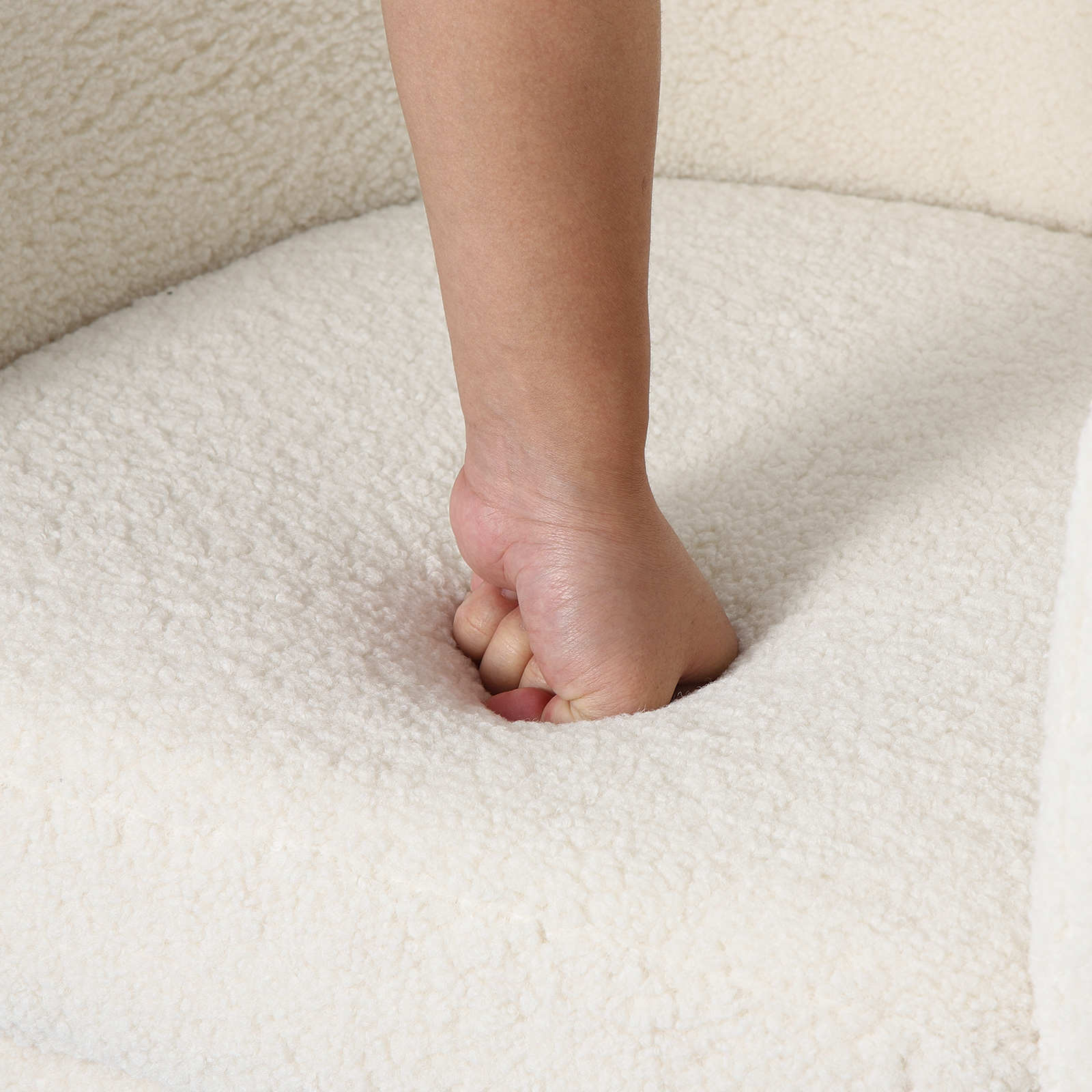 thumbnail video image 2 of Lohoms Modern Wood Linen Fabric Sponge Solid Print Comfortable Seating Armchair Footrest, Cream, 2 of 7