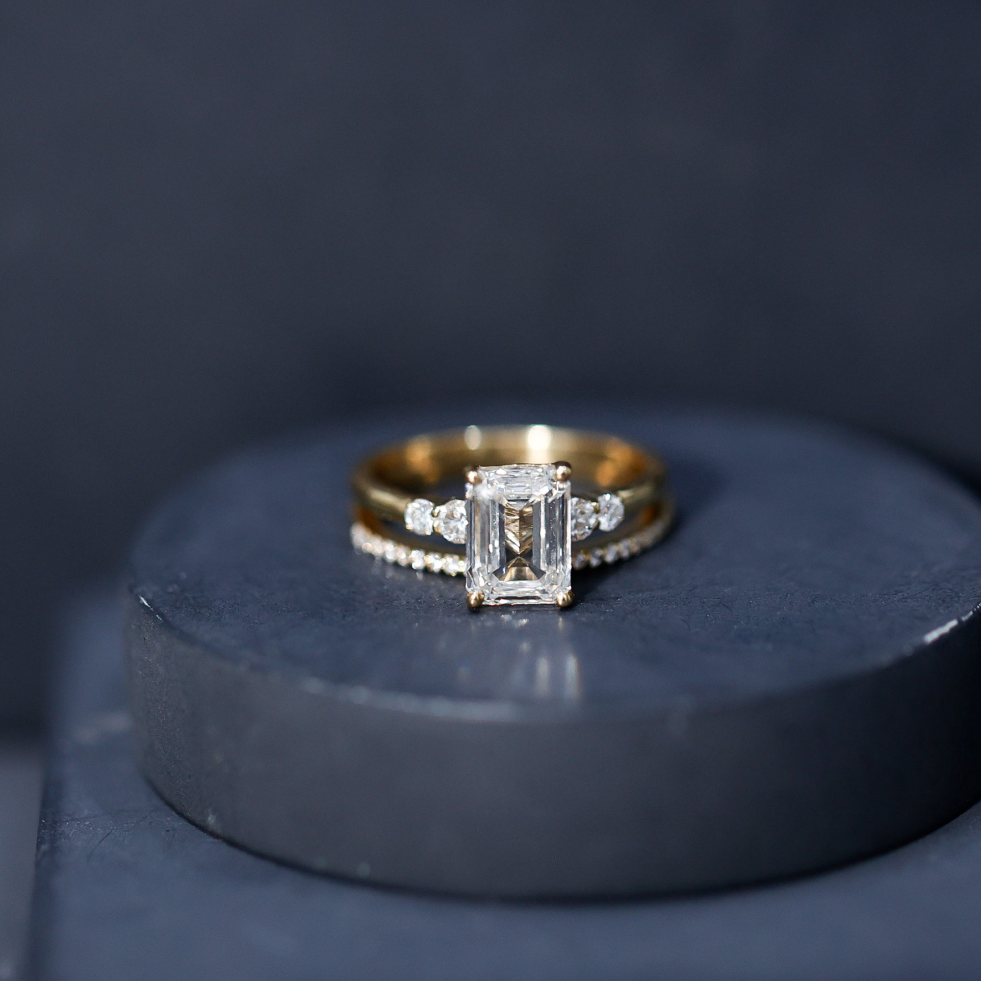 thumbnail video image 2 of Rosec Jewels Certified Emerald Cut Lab Grown Diamond Bridal Ring Set - Gift For Women, 14K White Gold, US 7.00, 2 of 8