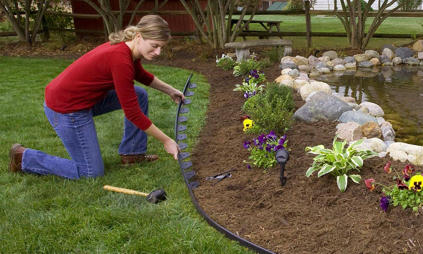 thumbnail video image 2 of Moclever 32.8ft Non-Digging Garden Edging Kit 2in Tall Plastic Garden Border with 30 Spikes, Black, 2 of 9