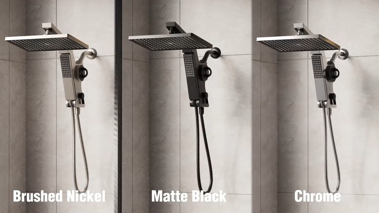 thumbnail video image 2 of HOPOPRO 12 Inch High Pressure Rain Shower Head with Filter,Rainfall and Handheld Shower Head with Hard Water Filter, Stainless Steel Shower Hose, 2 of 11