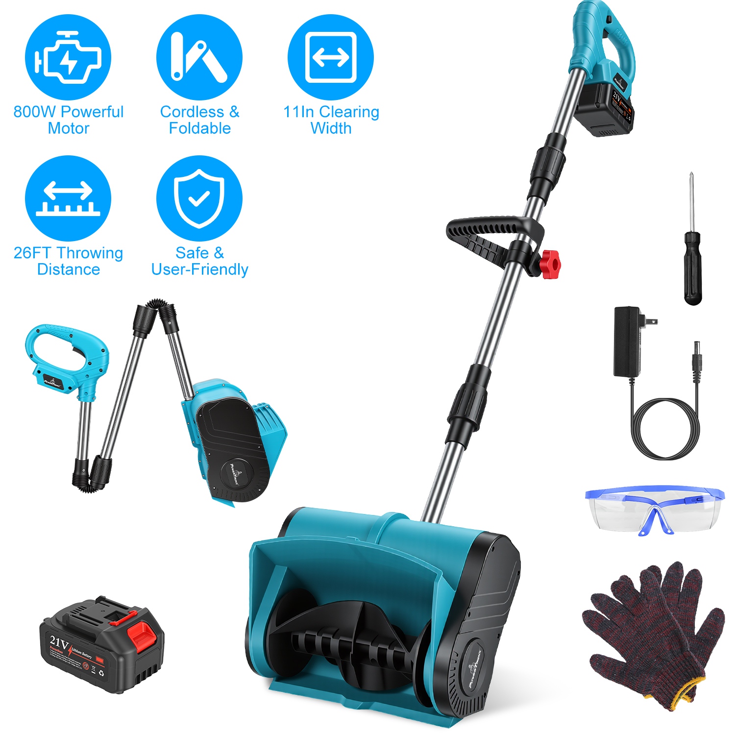 thumbnail video image 2 of TeqHome Cordless Snow Shovel 11" Electric Snow Shovel with 21V 2.6Ah Battery 26ft Throw Distance Lightweight 7.5lb Snow Removal for Driveway & Sidewalks, 2 of 13