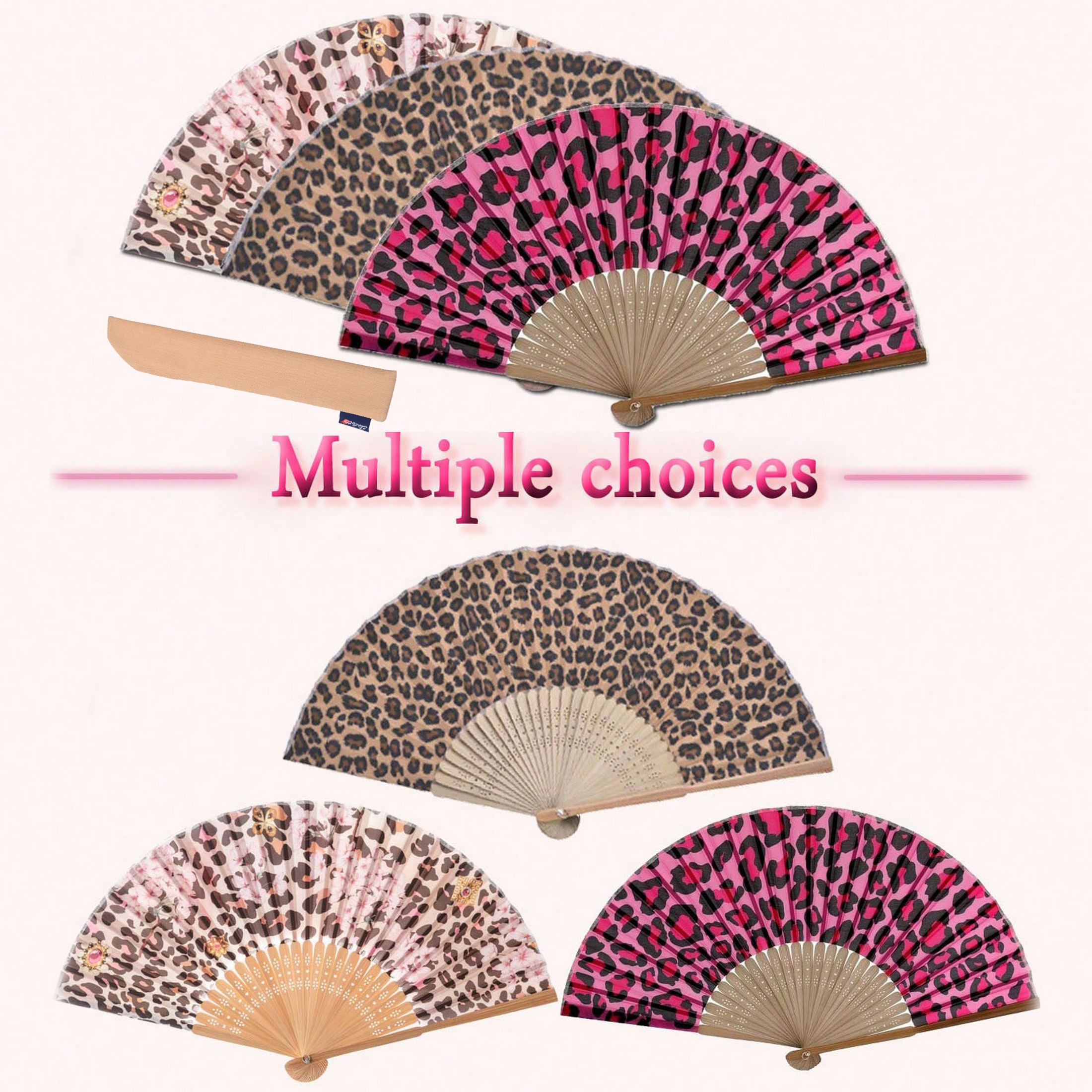 thumbnail video image 2 of 1pc Hand Fan Wild Leopard Foldable 23cm 9inch Bamboo Rid  Fan with Slender Cotton Pouch, 2 of 7