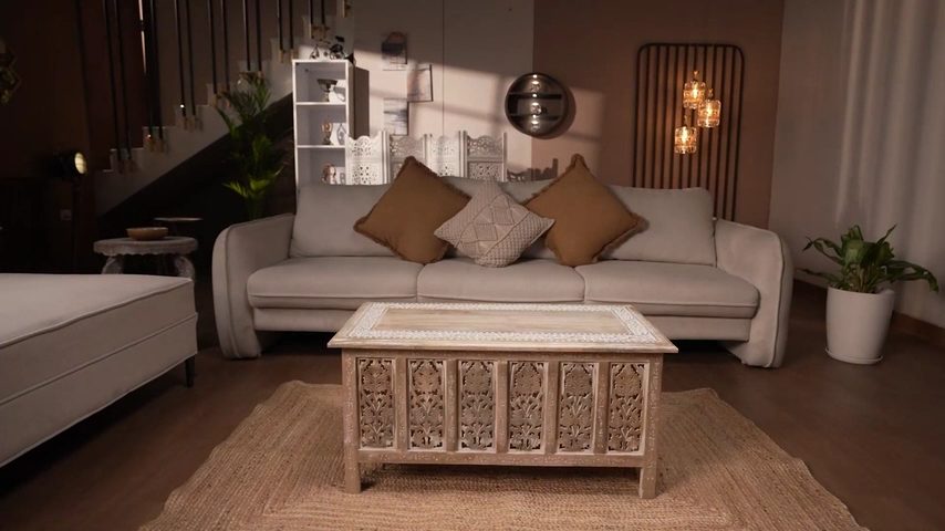 thumbnail video image 2 of The Wooden Town Rectangular Coffee Table – 36x18 Inch White Wash Finish | Modern Wooden Center Table for Living Room | Vintage Look Side Table for Magazines, Books & Plants, 2 of 6