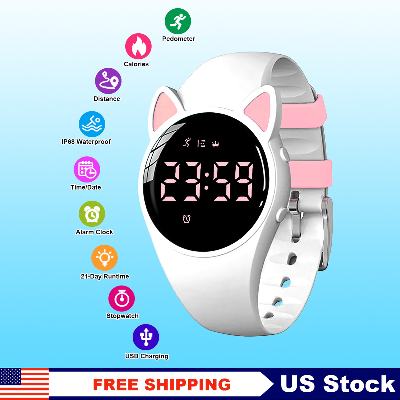 thumbnail video image 2 of HUYVMAY Fitness Tracker Pedometer Watch,No App No Bluetooth,1 Hour Charging for 20 Days Use, IP68 Waterproof Activity Tracker for Girls Boys Teens Students Watch with Alarm Clock Step Counter, 2 of 10