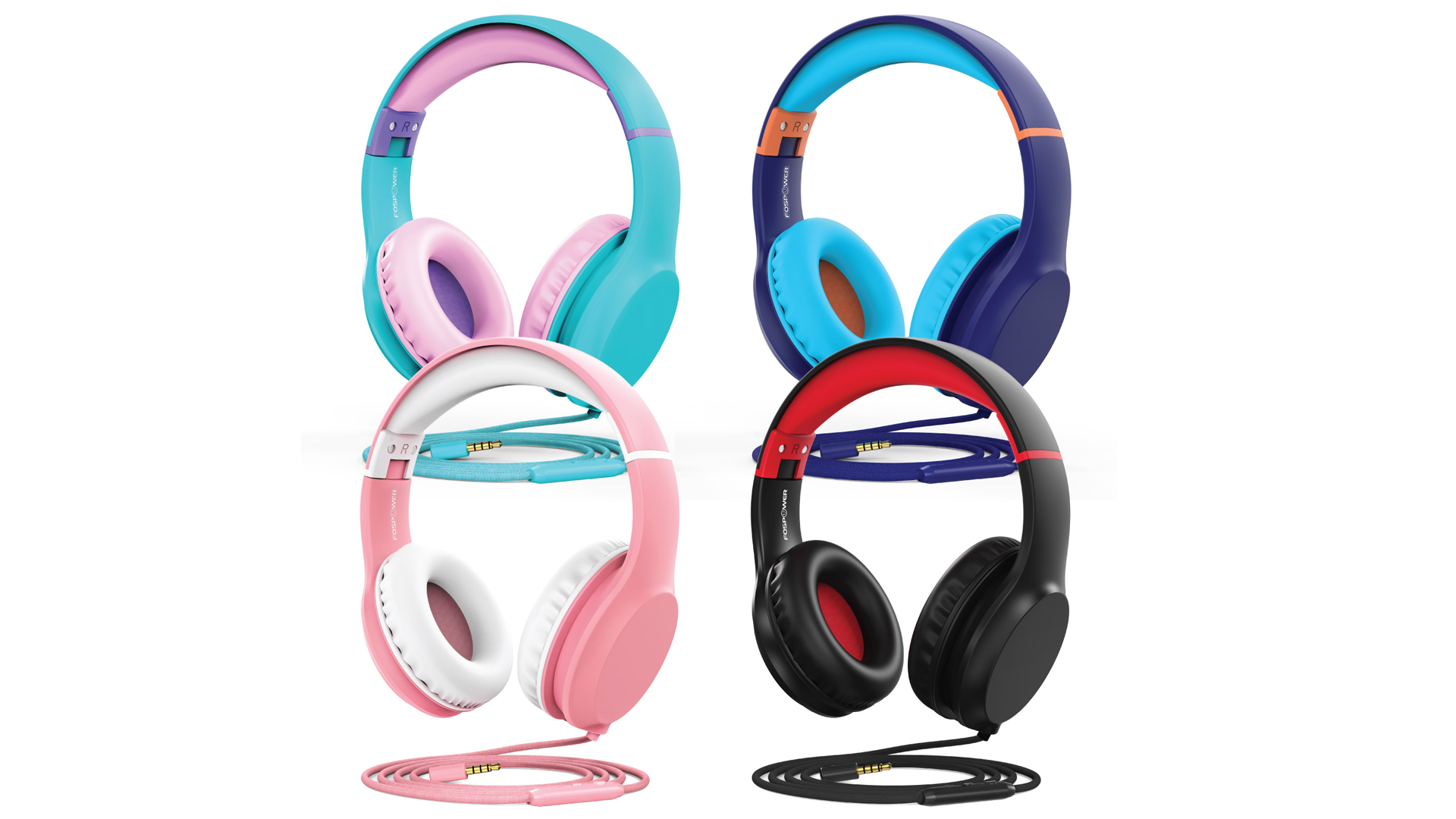 thumbnail video image 2 of FosPower Kids Headphones with 3.5mm Laced Cables, Children & Teens Over The Ear Foldable Adjustable Headset w/ Built-in Mic for Smartphones/PC/Tablet/Laptop/School (Max Volume 85dB) - Blue / Orange, 2 of 8