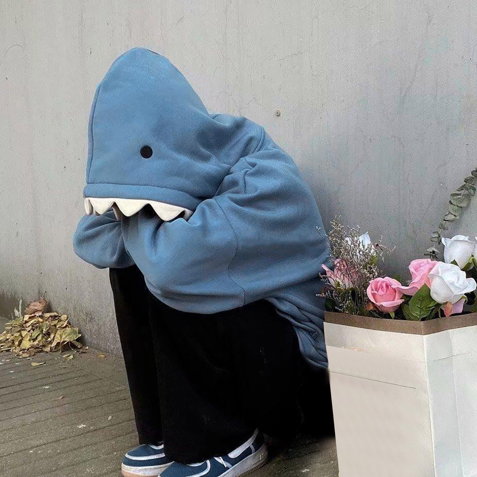 thumbnail video image 2 of YUEHUA Women Cute Blue Shark Hoodie Long Sleeve Kawaii Animal Shark Shape Hooded Pullover Sweatshirts, 2 of 6