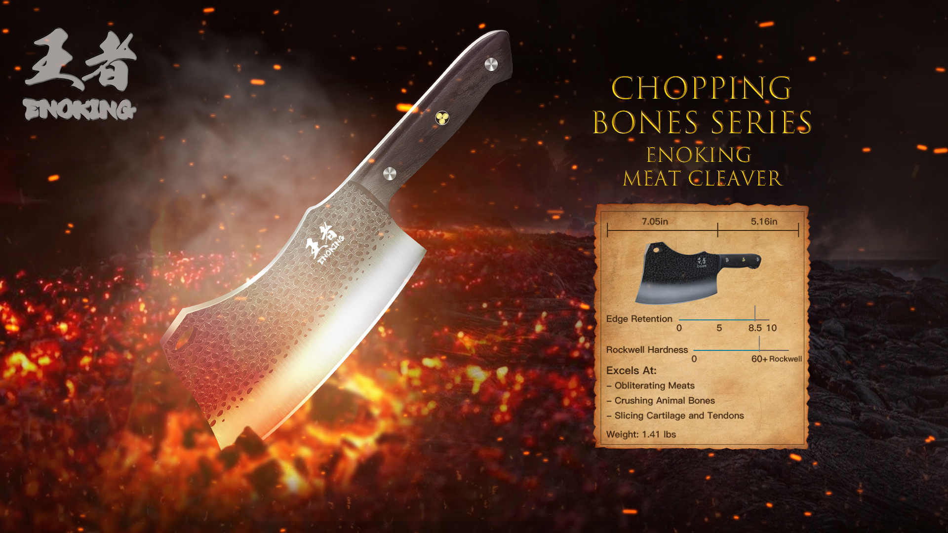 thumbnail video image 2 of ENOKING Meat Cleaver Knife Hand Forged Chopping Knife, 7.1 inch Sharp Stainless Steel Kitchen Butcher Knife for Meat Cutting, 2 of 9