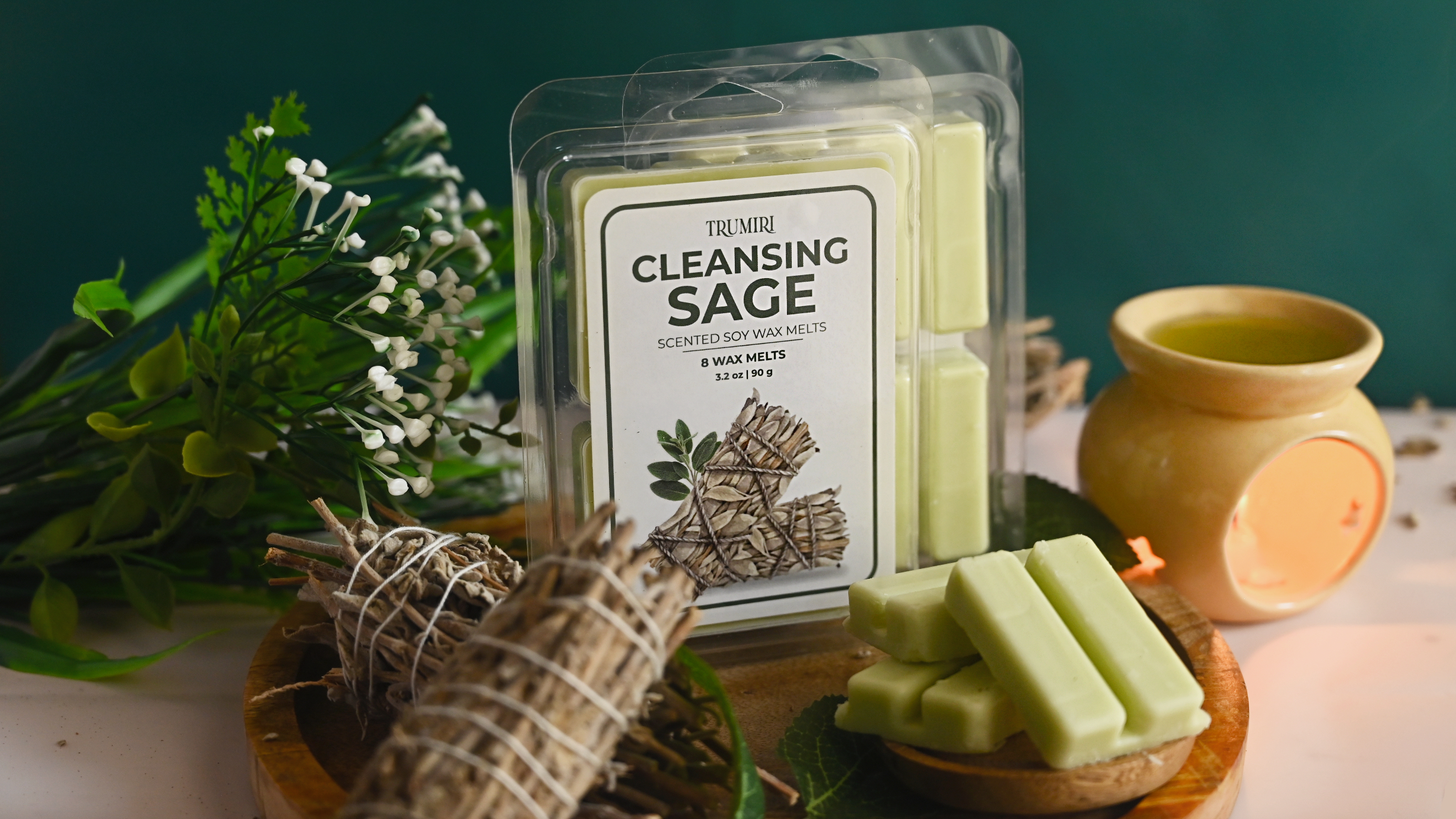 thumbnail video image 2 of Cleansing Sage Scented Wax Melts - Natural Non Toxic Total 1 Pack of 8 Wax Melts - Long Lasting Strong Scent Pet Safe Candle Wax Cubes Tarts For Warmers - For Cleansing Negative Energy And Protection, 2 of 8