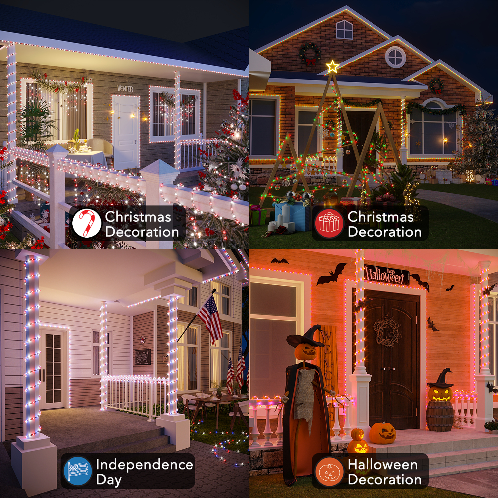 thumbnail video image 2 of Beatineon 12FT Outdoor LED RGB Rope Lights with Remote, Color Changing Strip Light for Christmas, Party, Patio, 2 of 10