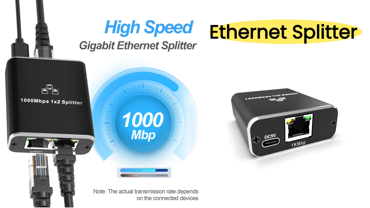 thumbnail video image 2 of Ethernet Splitter 1 to 2 1000Mbps Internet Cable Splitter 1 in 2 Out High Speed Either Network Splitter Gigabit Dual LAN RJ45 Port Router Switch Work with Cat6/7/8 Cable, 2 of 7