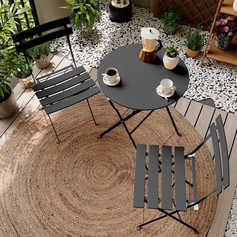 thumbnail video image 2 of Orithm 3-Piece Folding Patio Bistro Set, 2 Chairs & 1 Table, Weather Resistant Outdoor Furniture for Yard, Garden, Porch, Balcony, 2 of 9