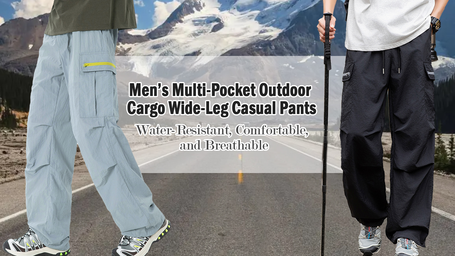 thumbnail video image 2 of FEOYA Men's Parachute Pants Adjustable Ankles Straight Wide Leg Cargo Hiking Joggers Baggy Street Trousers Lightweight Waterproof Sweatpants for Outdoor Climbing Sports Black XL, 2 of 7