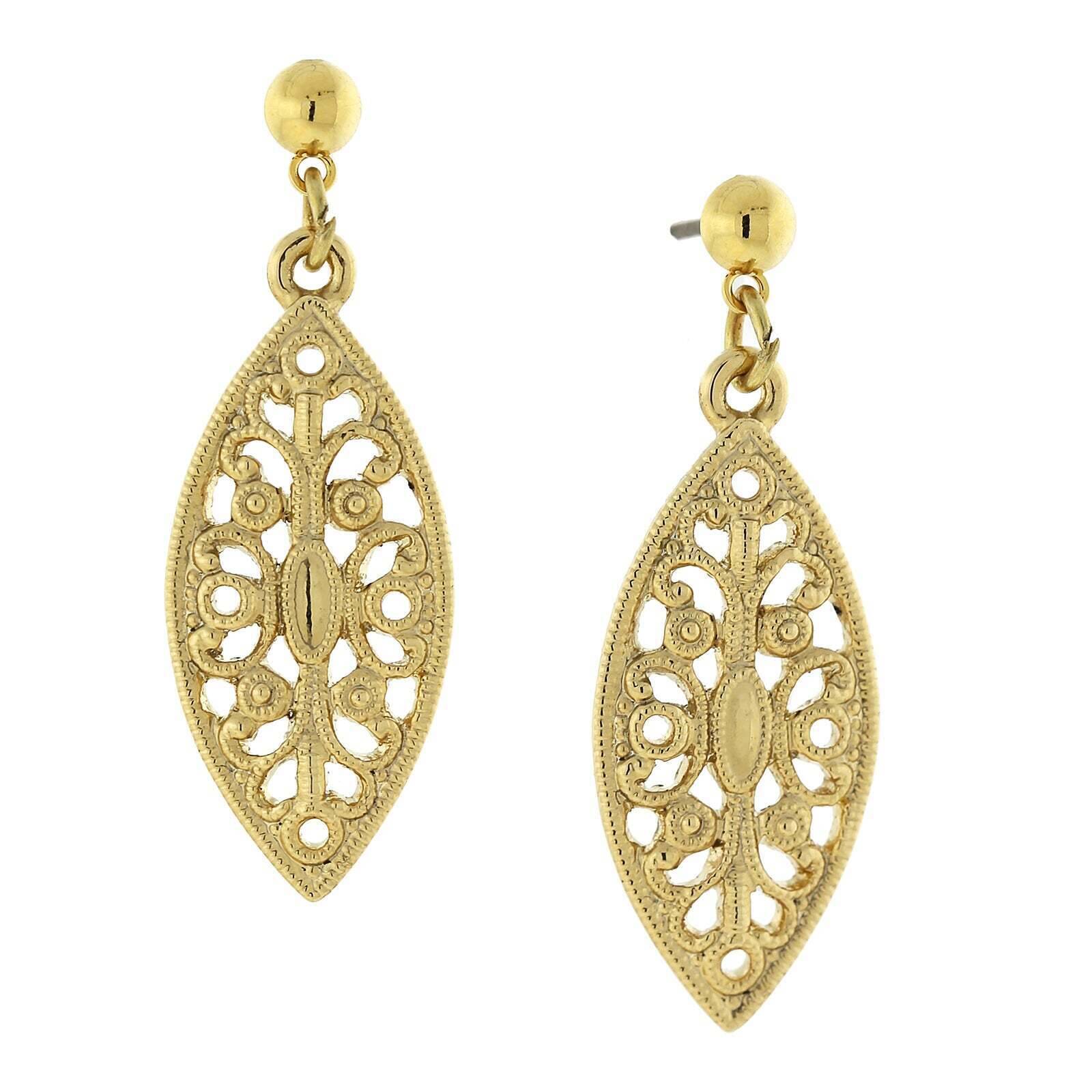 thumbnail video image 2 of 1928 Jewelry Women's Art Deco Inspired Filigree Post Drop Earrings, 2 of 5