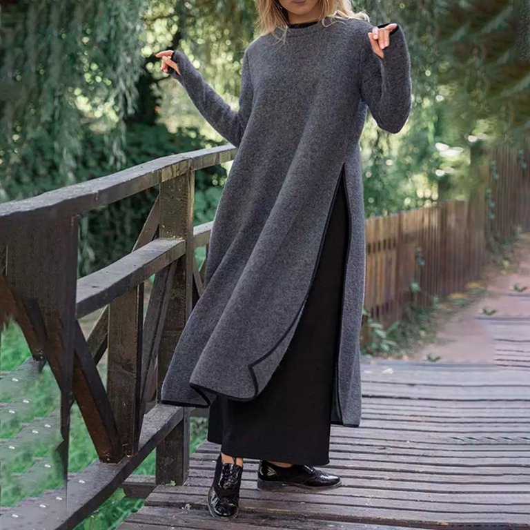 sweatshirt dresses long Hvyesh Women Sweatshirt Dresses Long Sleeve Drawstring Hooded Long Dress Classy Plus Size Soild Split Maxi Dress Spring Fall Long Sweatshirt with Kangaroo Pocket